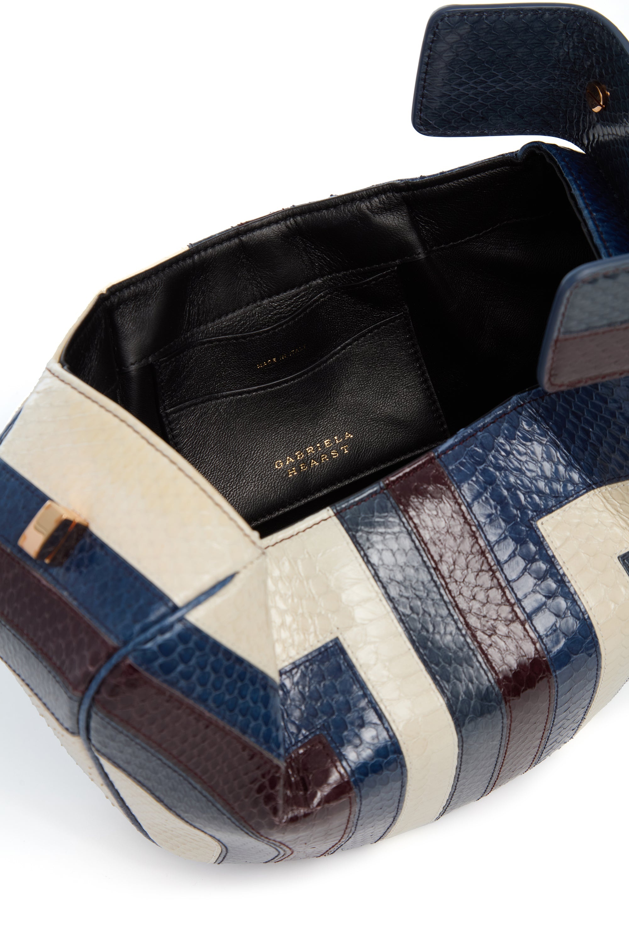 Nina Bag in Bordeaux, Navy & Ivory Stripes Snakeskin - 4