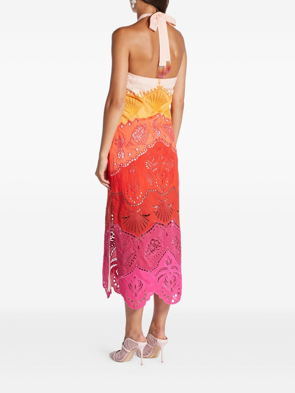 embroidery-eyelet halter-neck midi dress - 4