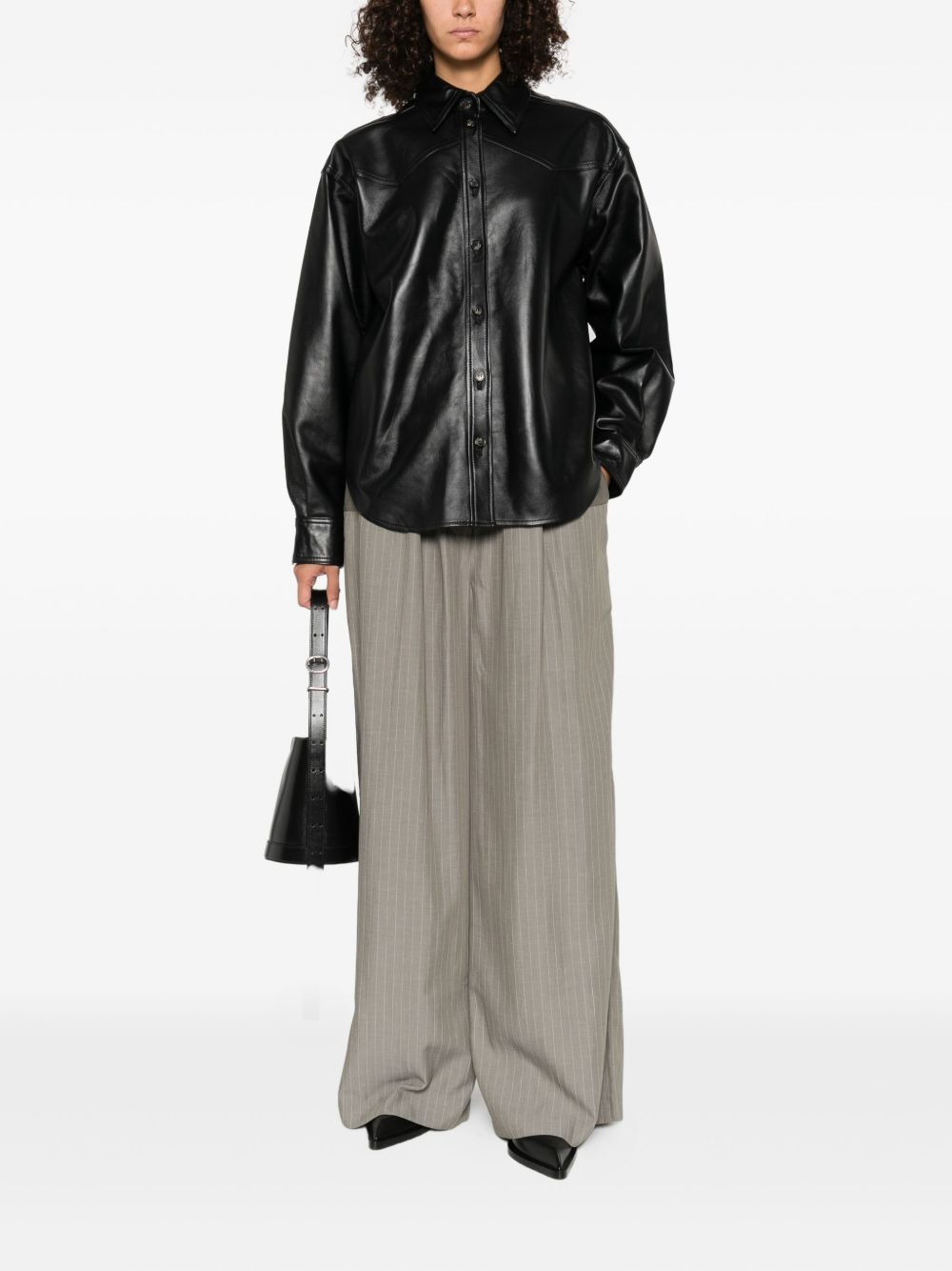 leather button-up shirt jacket - 2