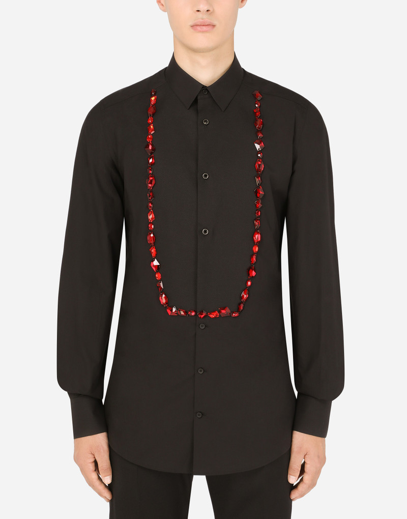 Dolce & Gabbana Cotton Gold-fit tuxedo shirt with rhinestone embellishment outlook