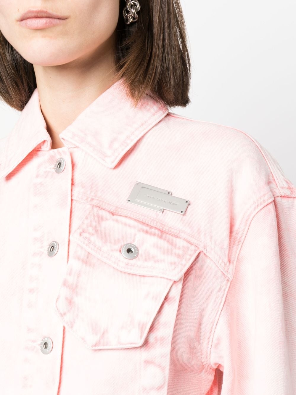 logo-plaque asymmetric denim jacket - 5