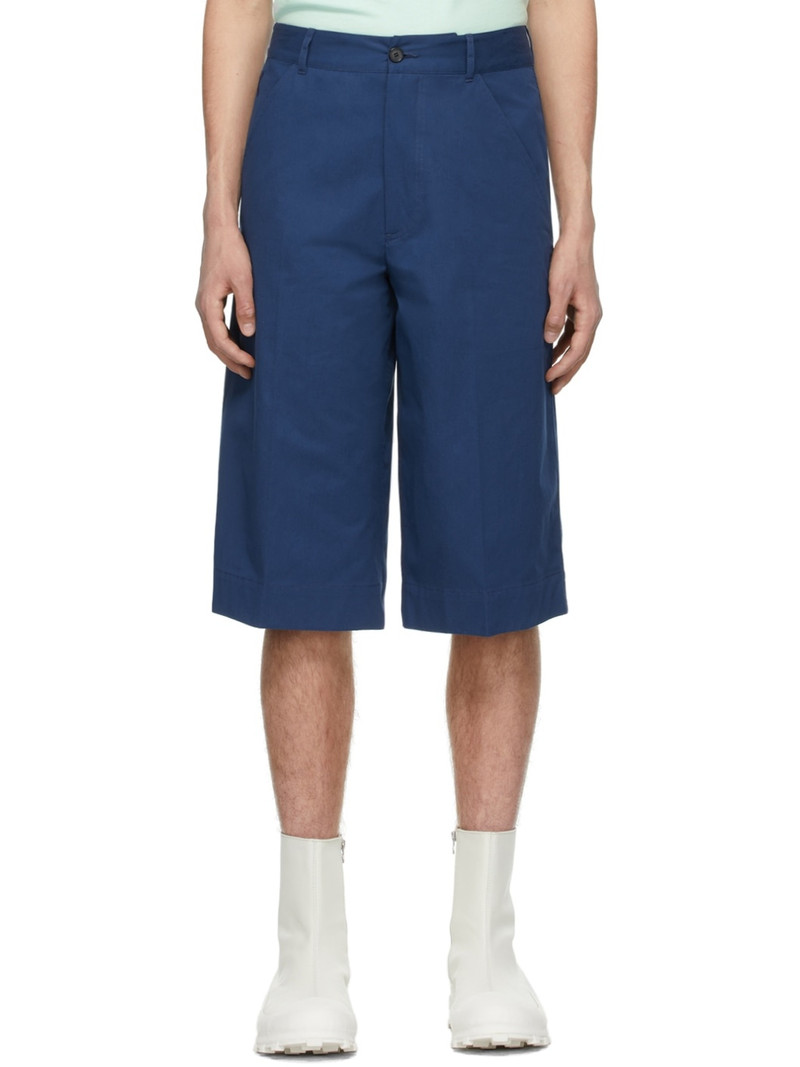 Blue Gabardine Casual Shorts - 1