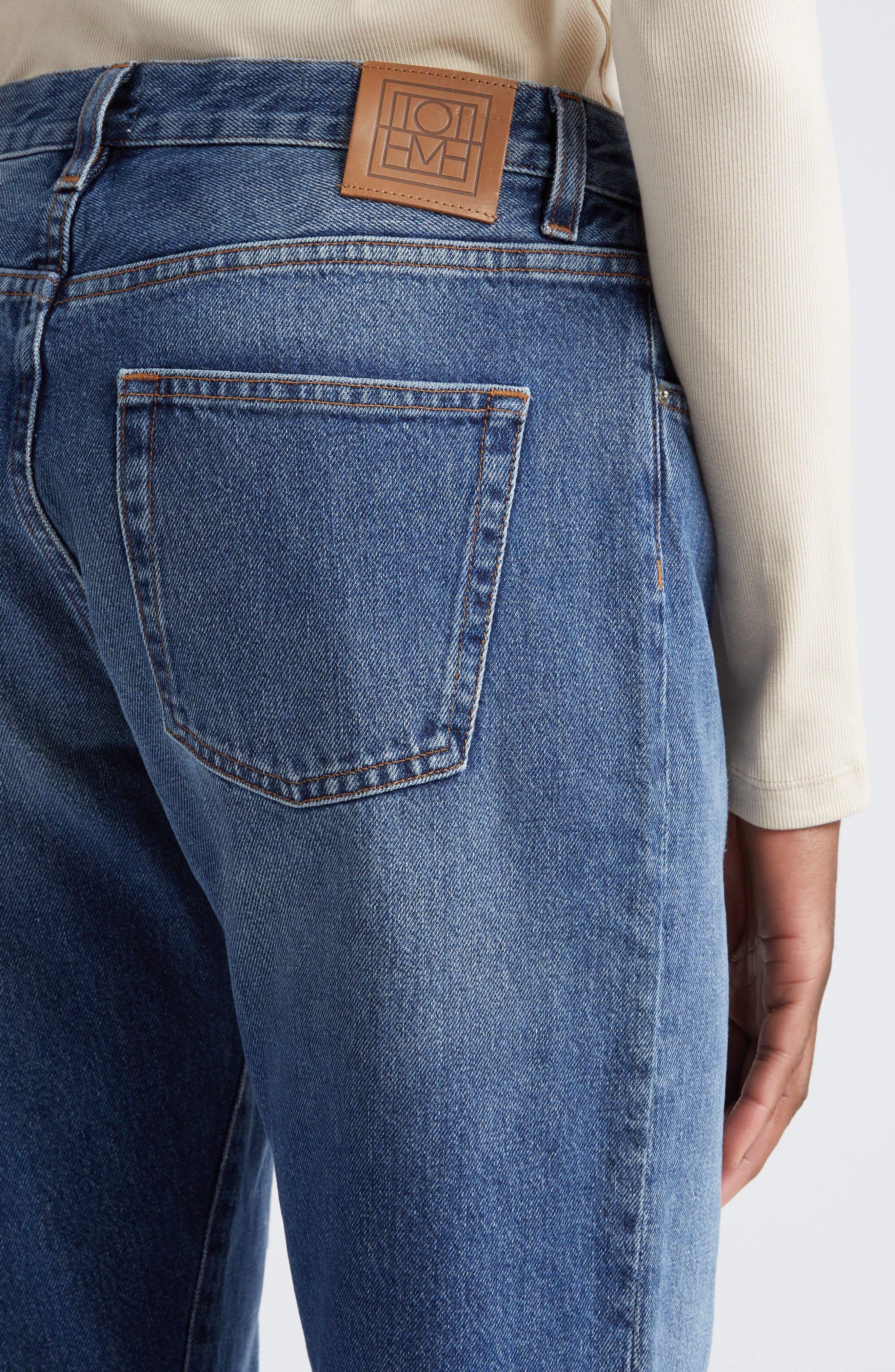 TOTEME Twisted Seam High Waist Straight Leg Crop Jeans in Washed Blue at Nordstrom - 5