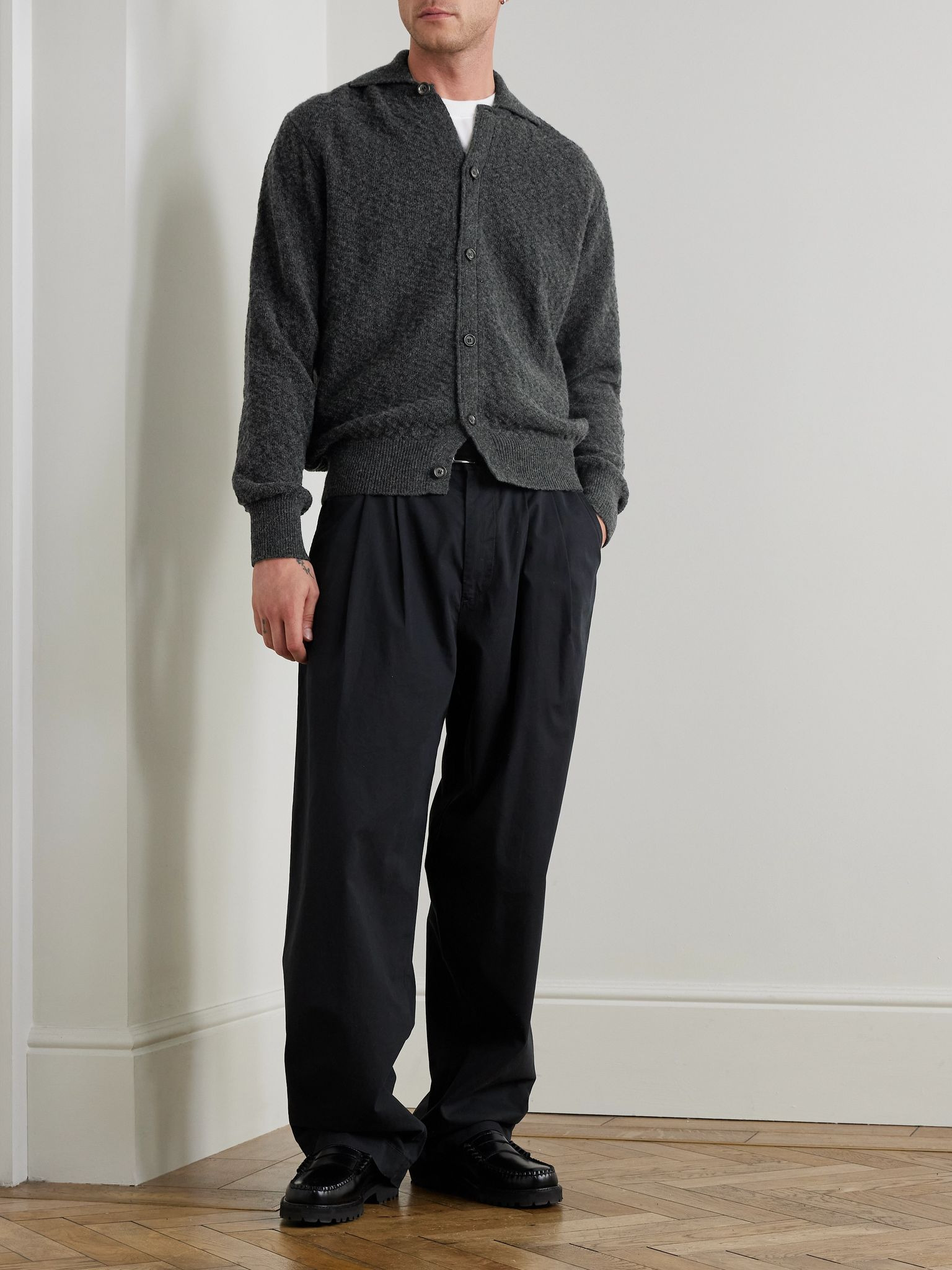 Jarvis Jacquard-Knit Merino Wool Cardigan Charcoal - 2