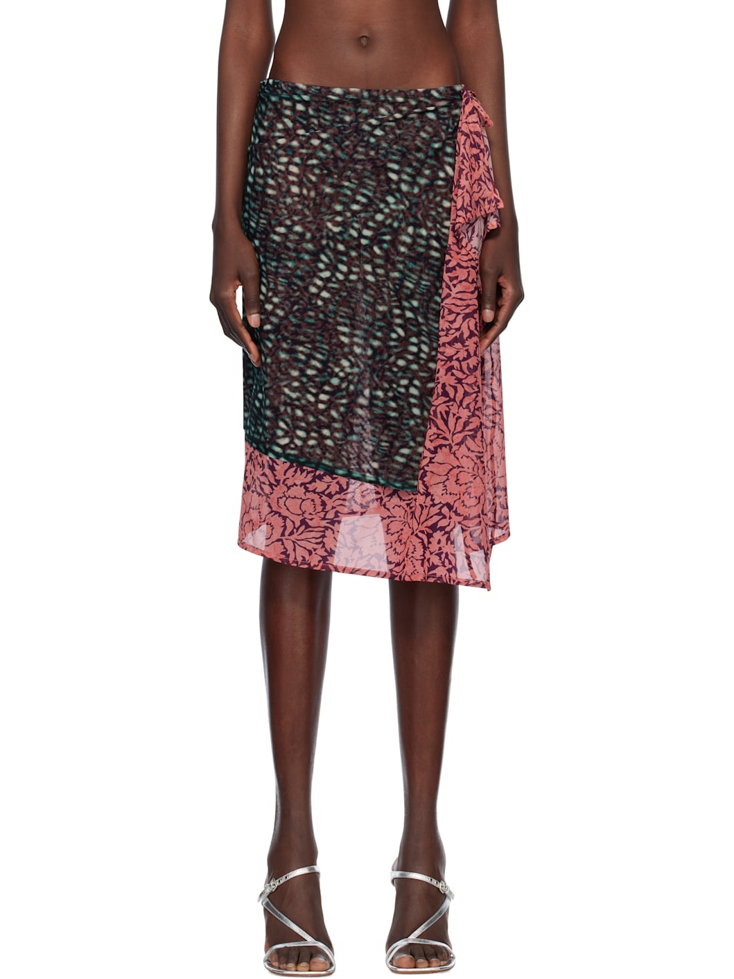 Green Double Layered Midi Skirt - 1