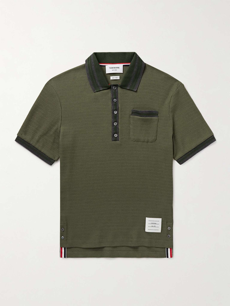Slim-Fit Striped Pointelle-Knit Cotton Polo Shirt - 1