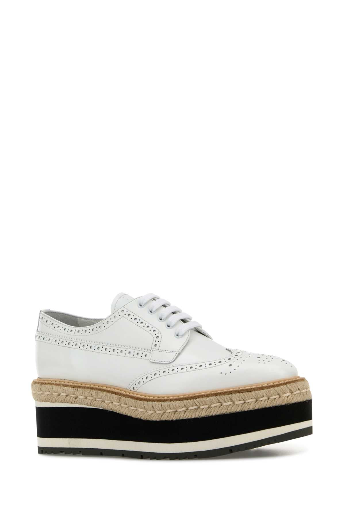 Prada Women White Leather Lace-Up Shoes - 2