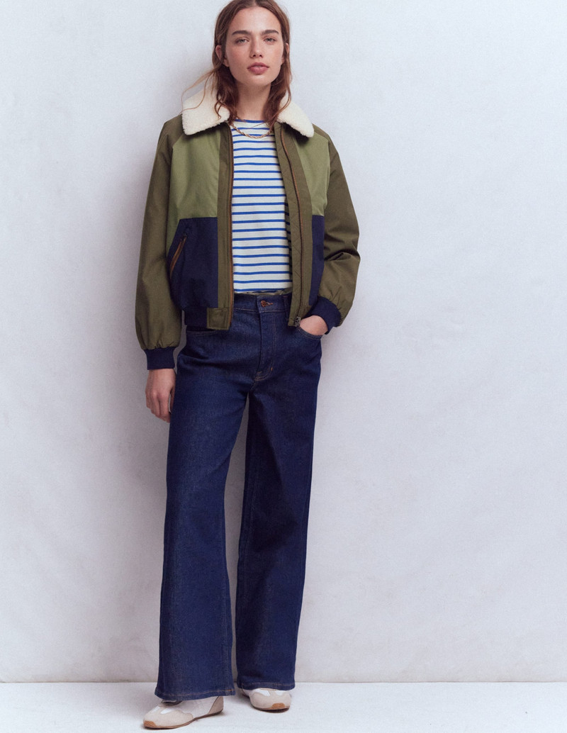 Pleat Sleeve Stripe Top-Beaucoup Blue and Ivory Stripe 3
