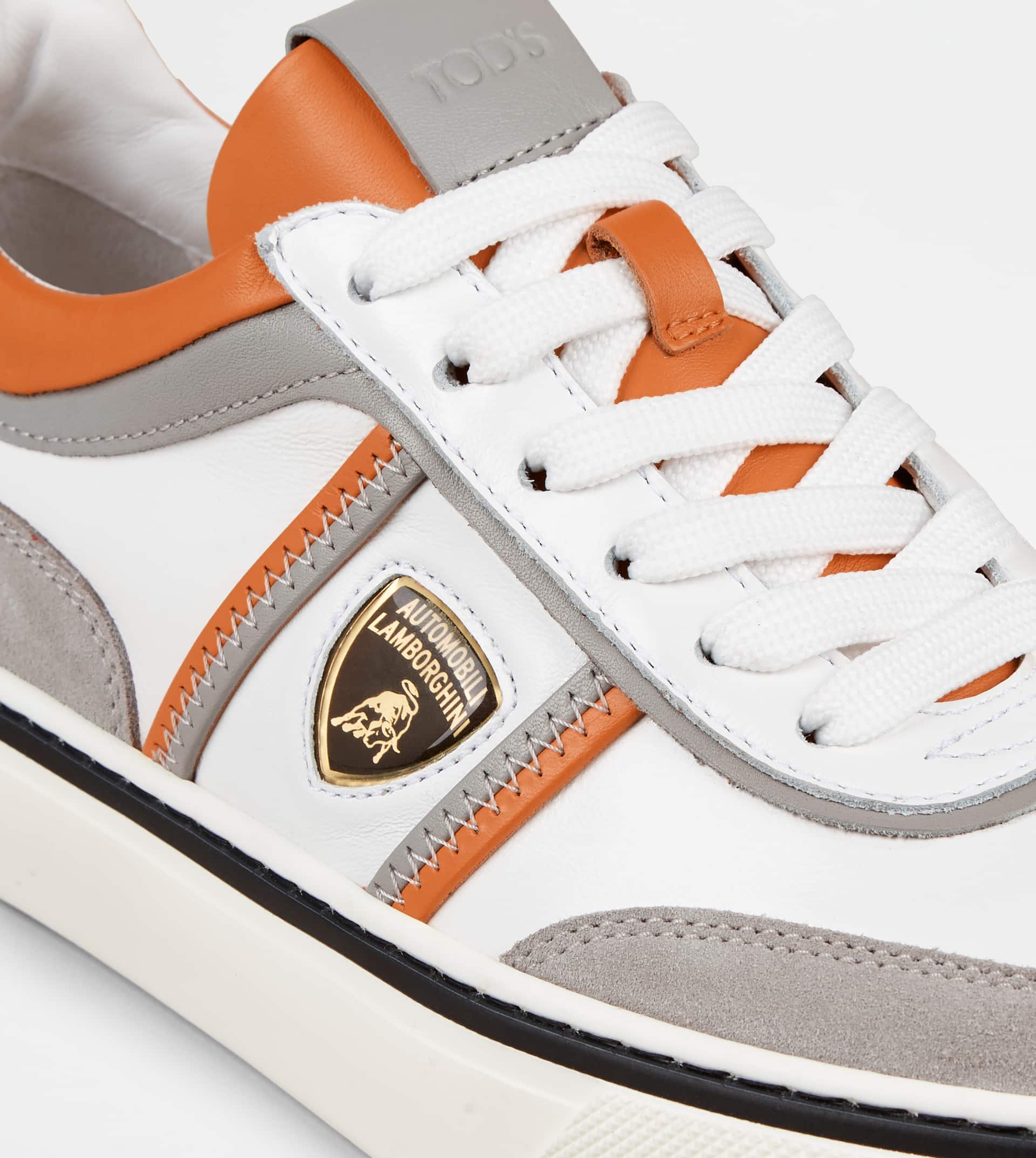 SNEAKERS IN LEATHER - GREY, ORANGE - 5
