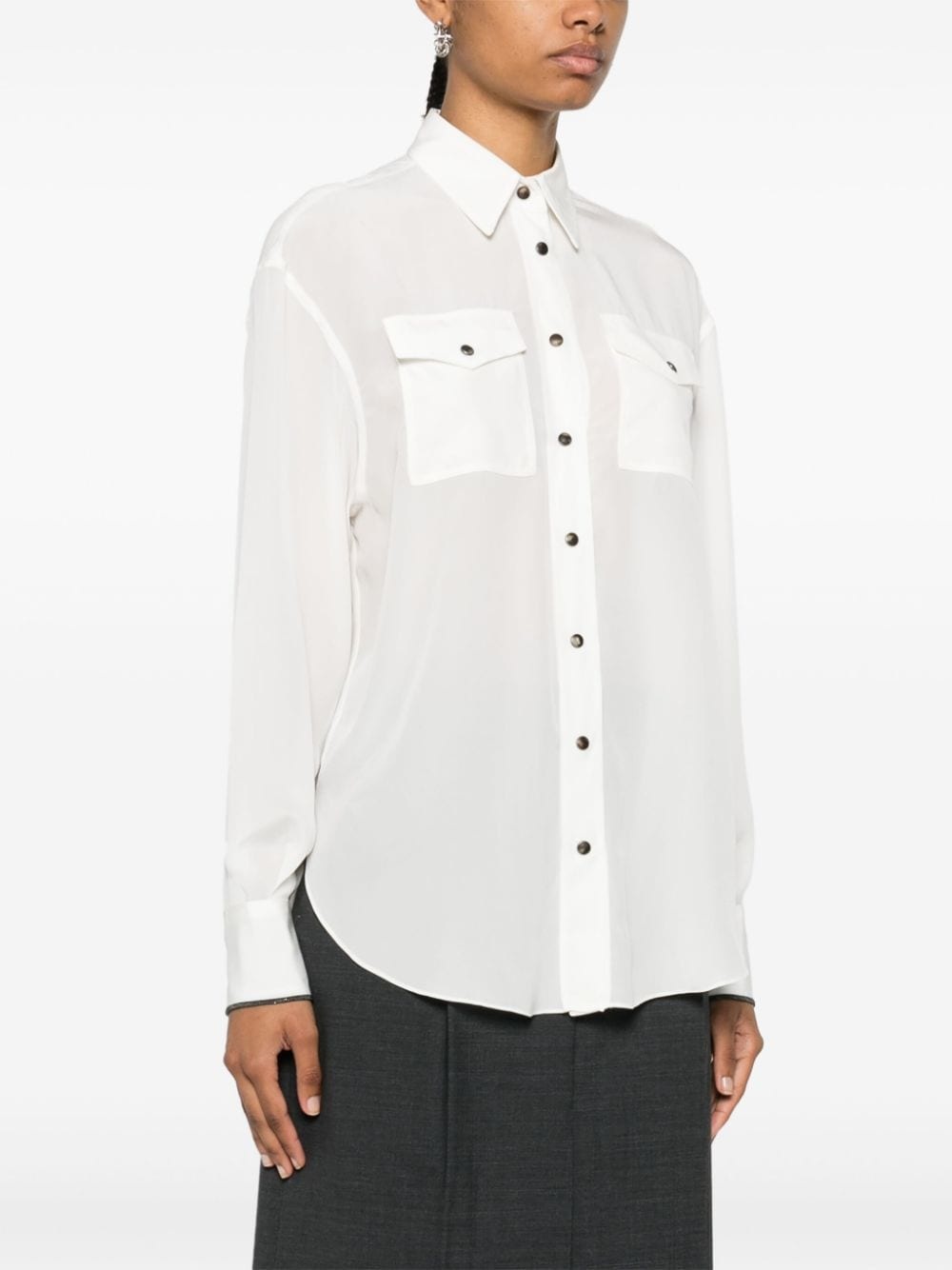 chest-pockets silk shirt - 3