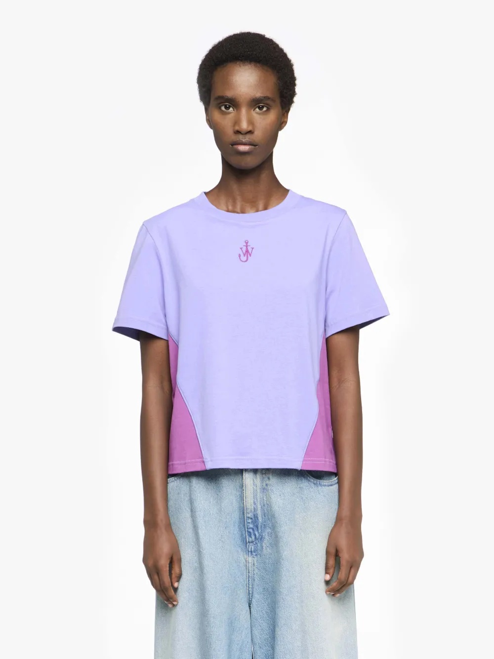 PANELLED CROPPED T-SHIRT WITH ANCHOR EMBROIDERY - 2