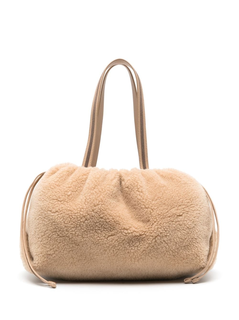 Monili Shearling Shoulder Bag in Beige - Brunello Cucinelli