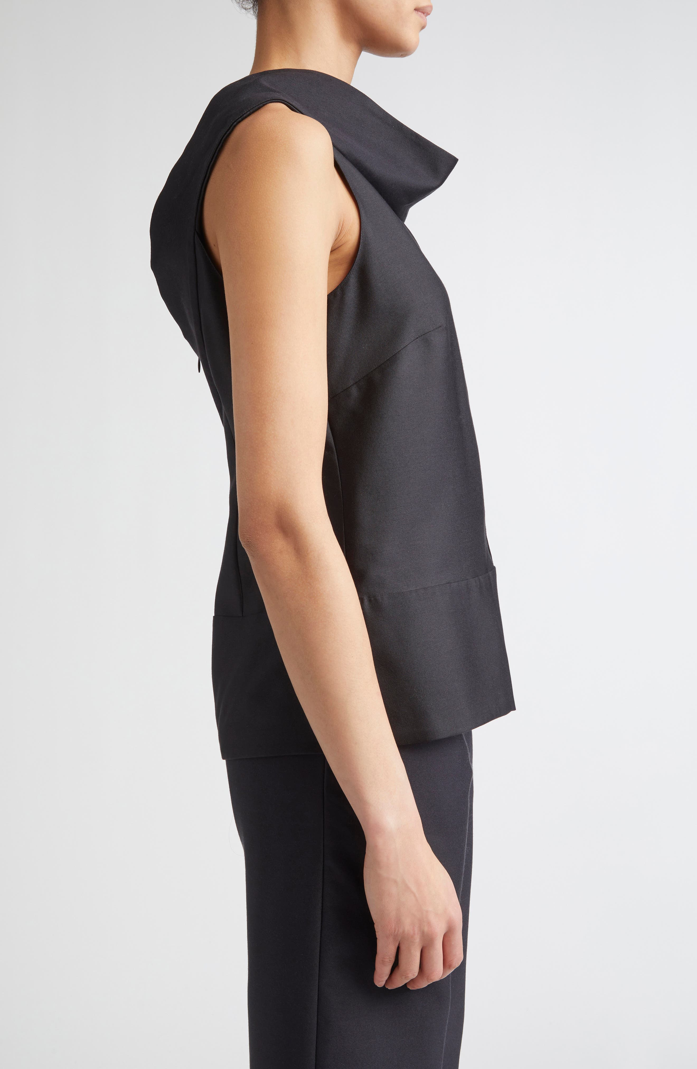 Brandon Maxwell The Bowie Wool & Silk Draped Top in Black at Nordstrom - 4