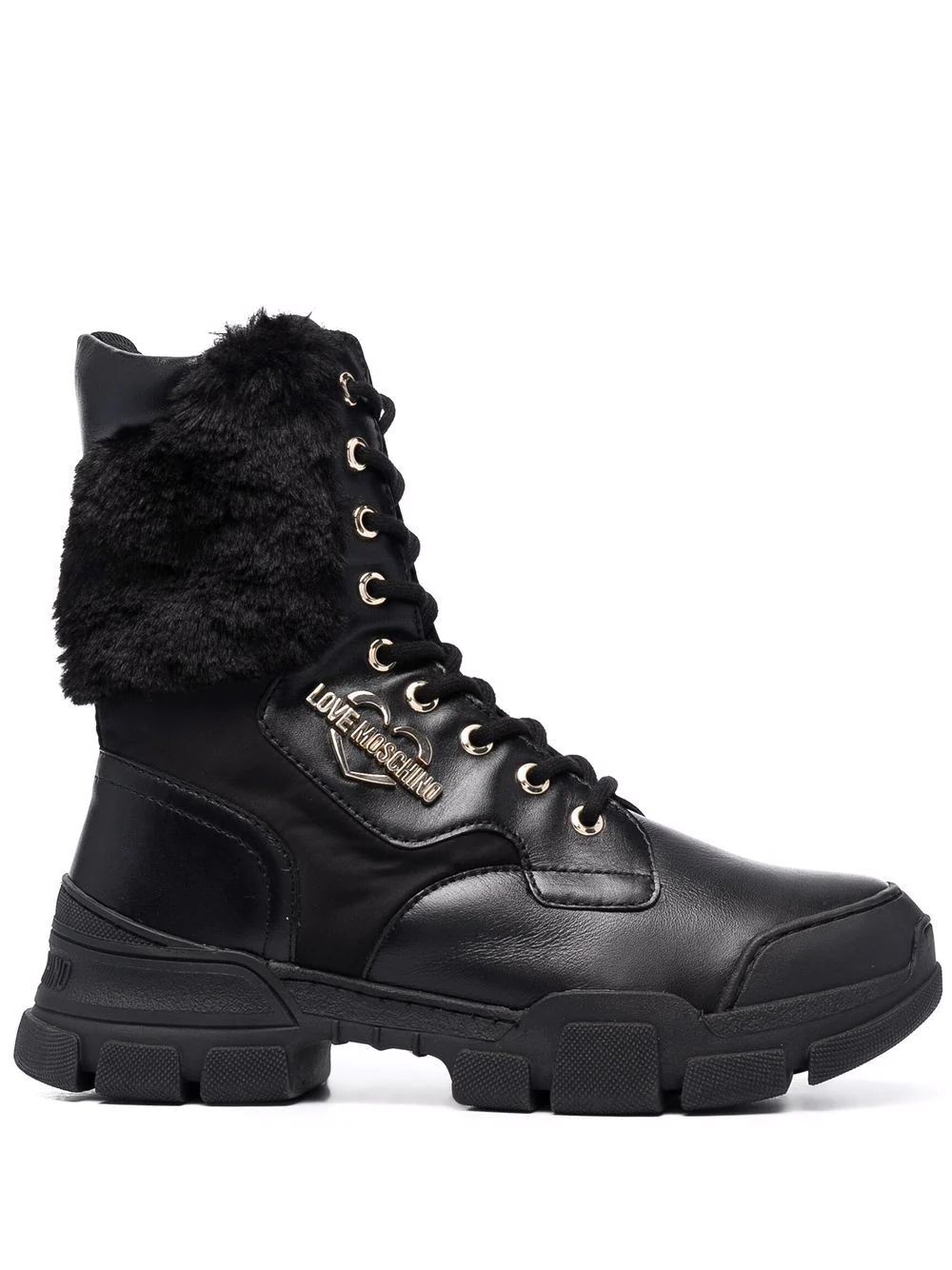 fur panel lace-up boots - 1