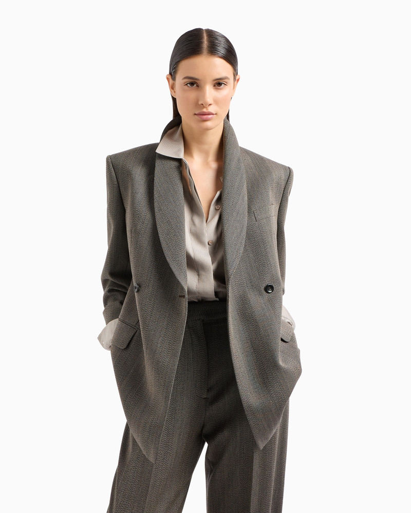 MOULINÉ WOOL-BLEND CHEVRON MOTIF DOUBLE-BREASTED BLAZER WITH SHAWL COLLAR 6