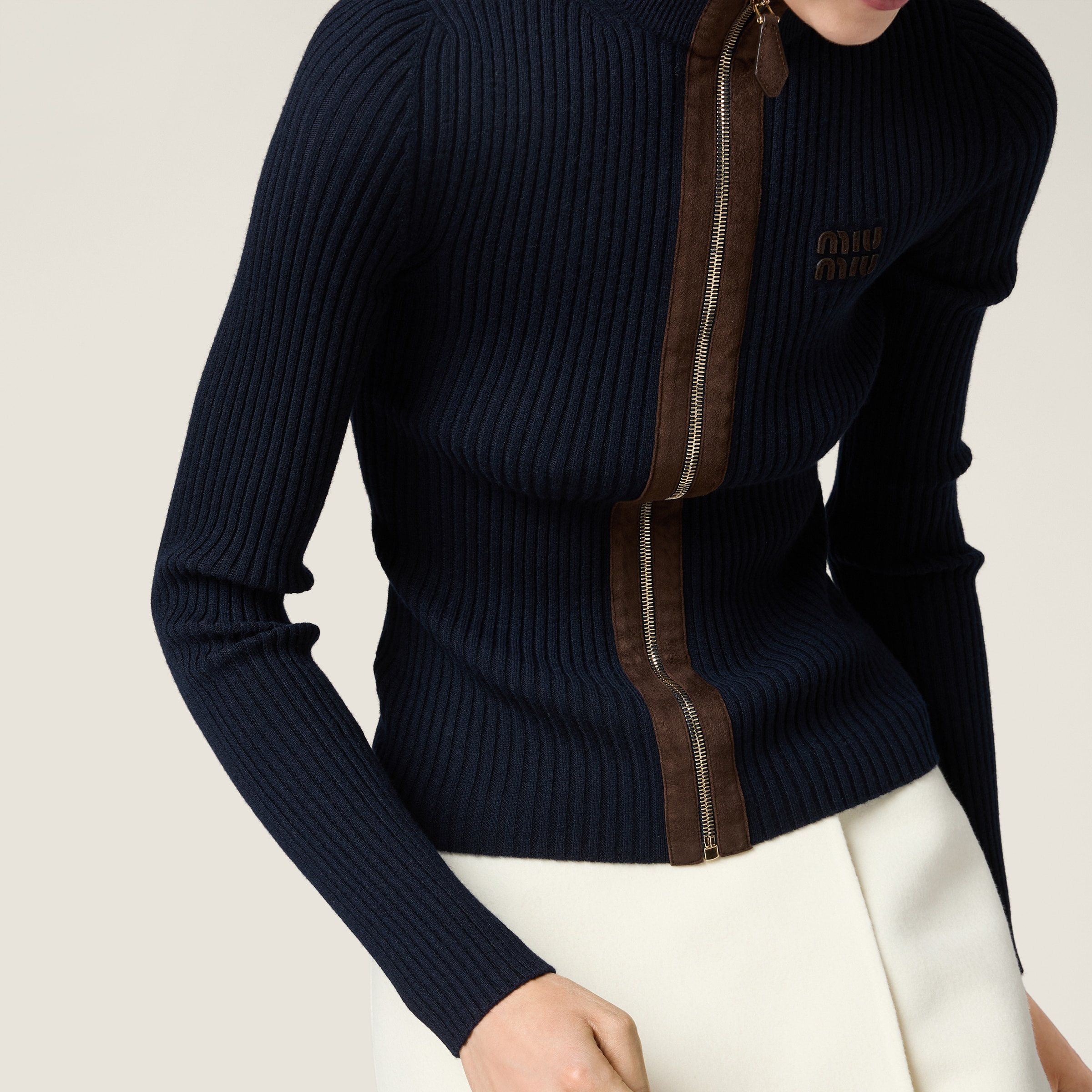 Cashmere and leather zipper cardigan - 4