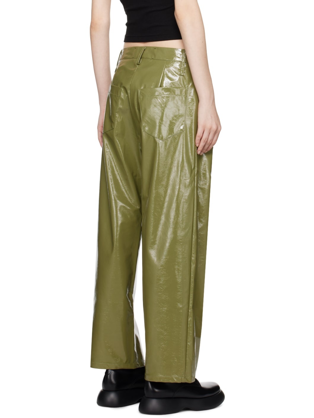 Green Straight-Fit Faux-Leather Trousers - 3