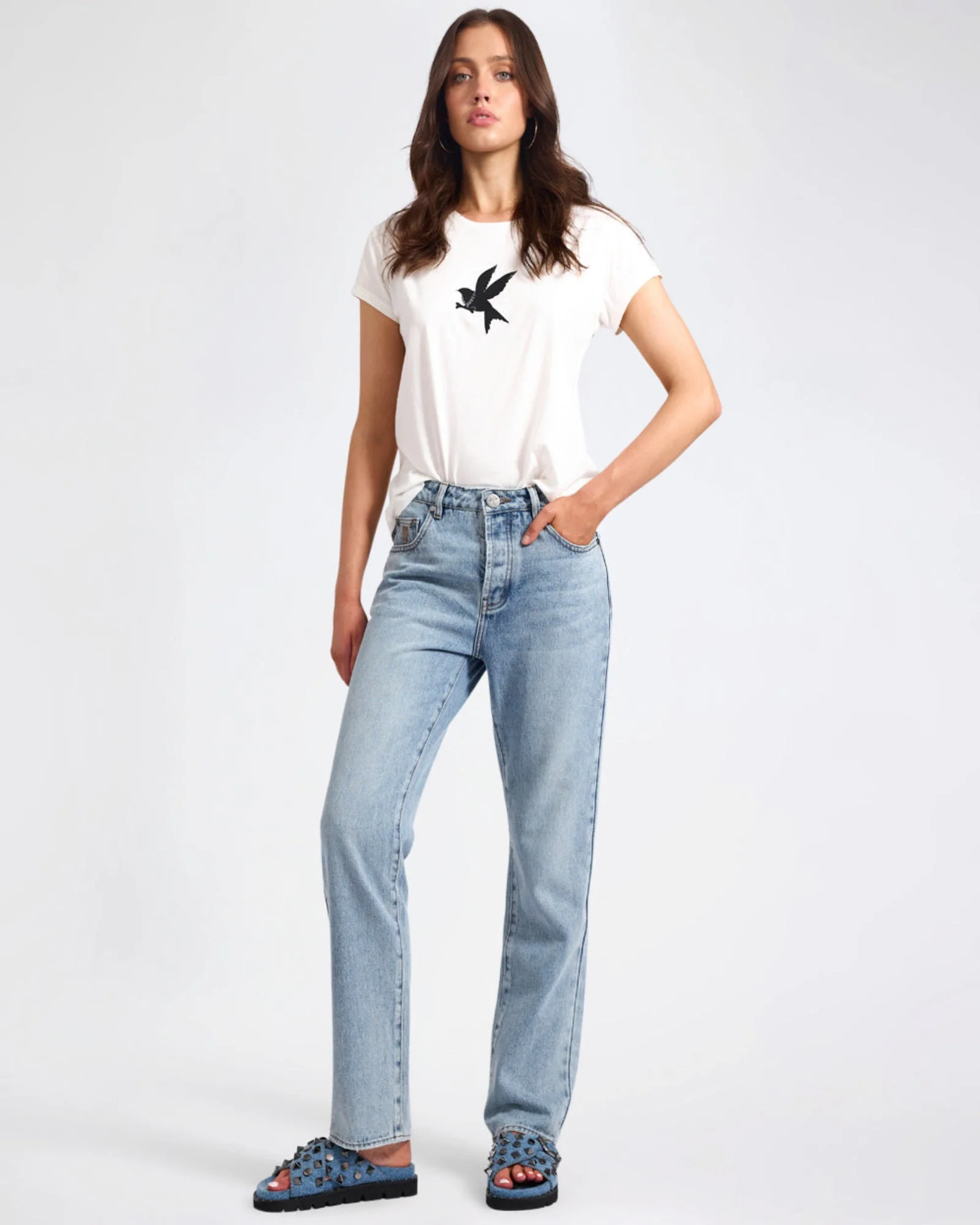 Austins Mid Waist Relaxed Straight Leg Jeans - Misty Blue - 1