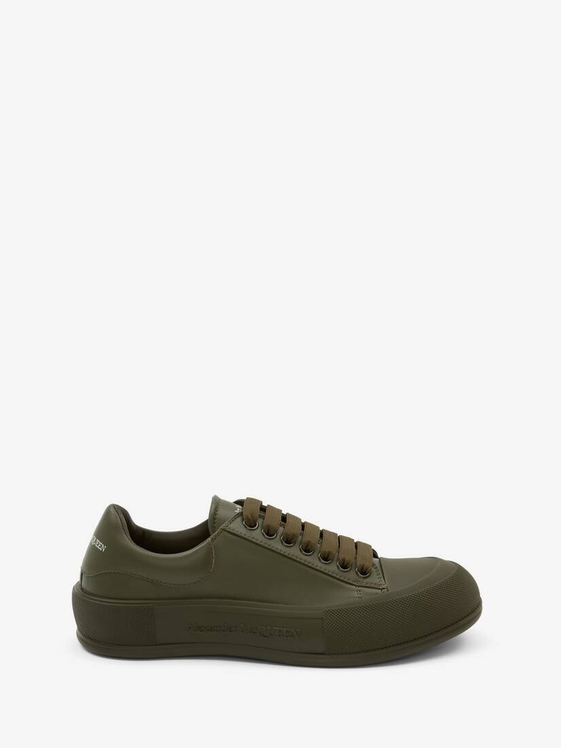 Deck Lace-up Plimsoll in Khaki - 1