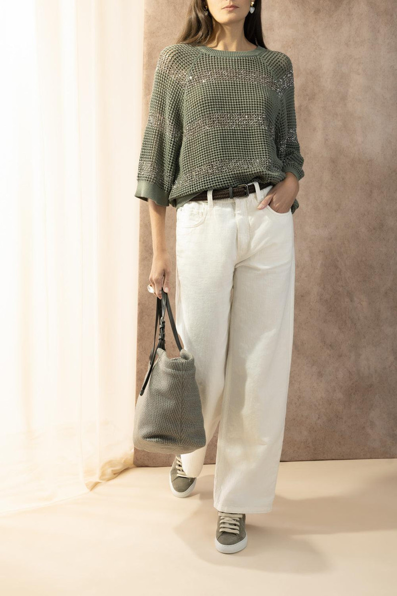 Brunello Cucinelli Water Reflection Kimono Crewneck - Khaki Rosemary outlook