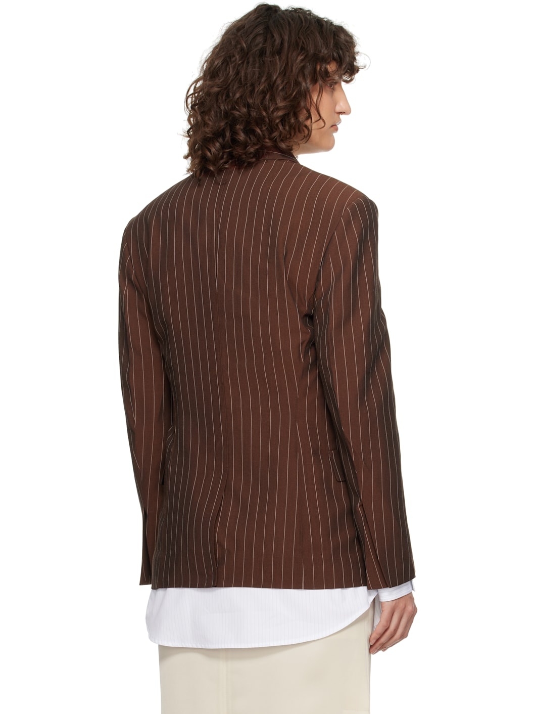 Brown Classic Collar Pin Stripe Single Jacket - 3