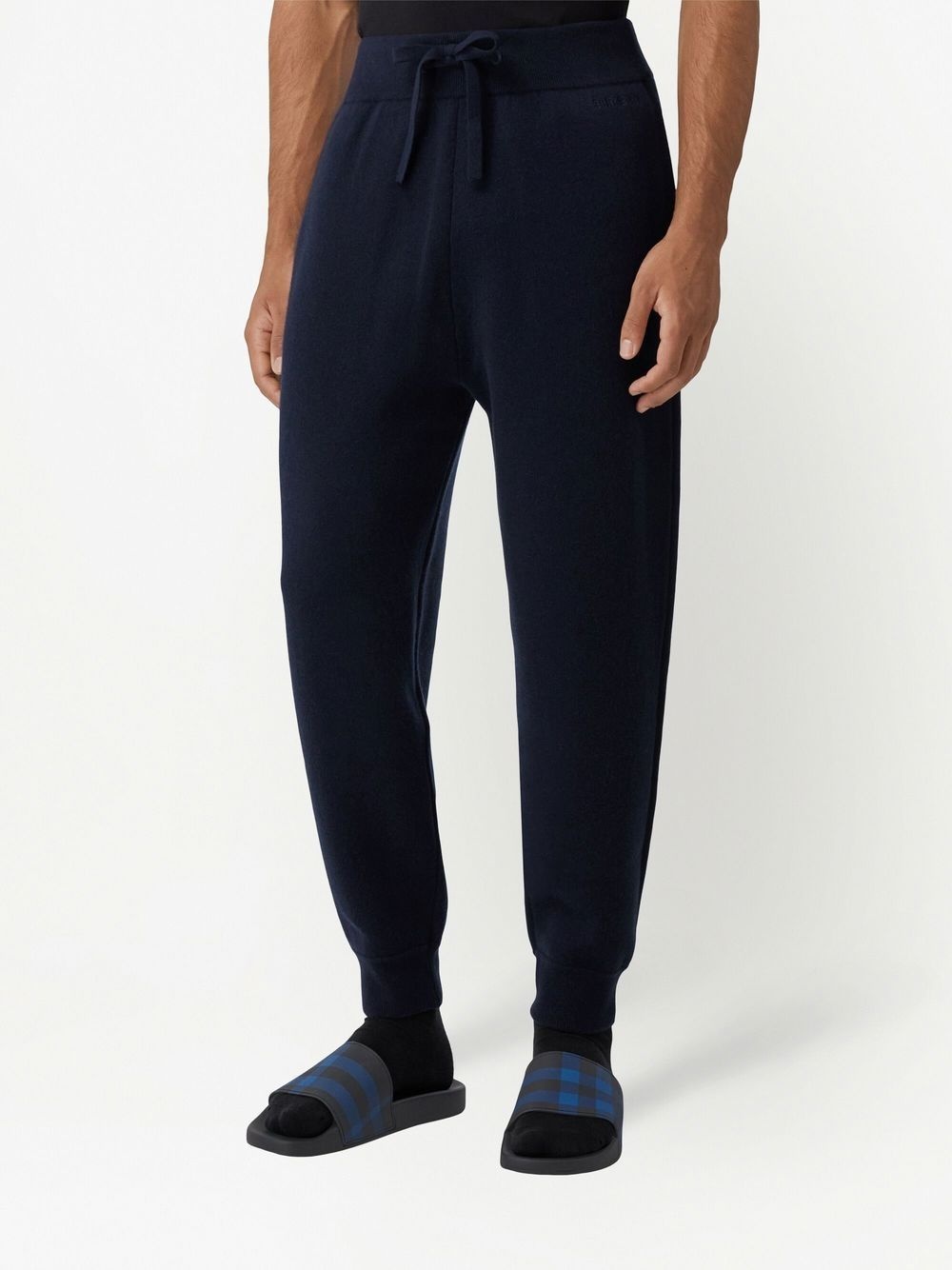 logo-embroidered cashmere track pants - 3