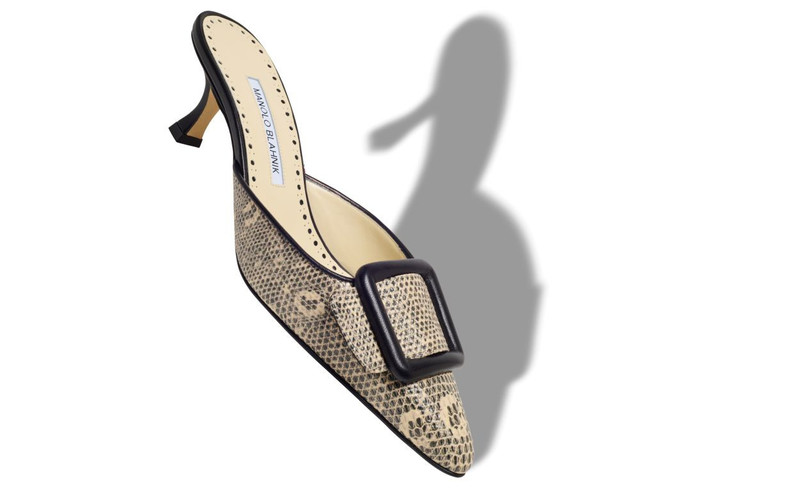 Manolo Blahnik Lizard Print Calf Leather Mules outlook