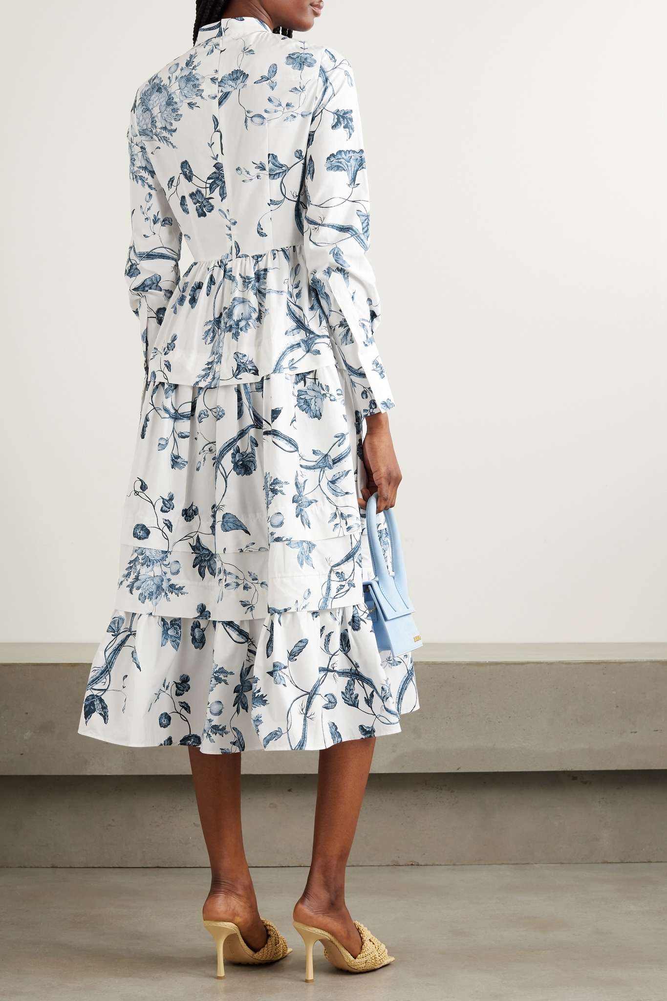 Pintucked tiered floral-print cotton-poplin midi dress - 3