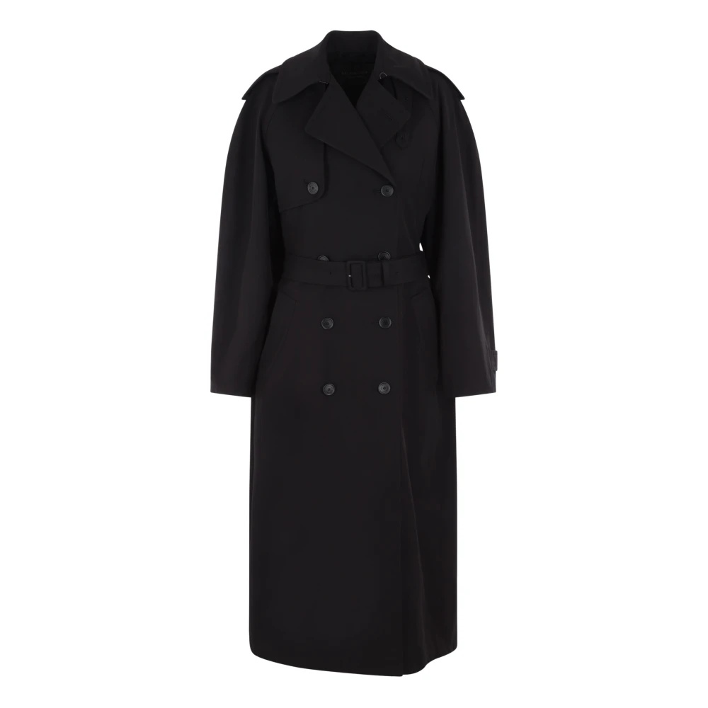 【BALENCIAGA/バレンシアガ】Double-Breaste Trench Coat In Twi BALENCIAGA BLACK OVERSIZE DOUBLE-BREASTED TRENCH COAT