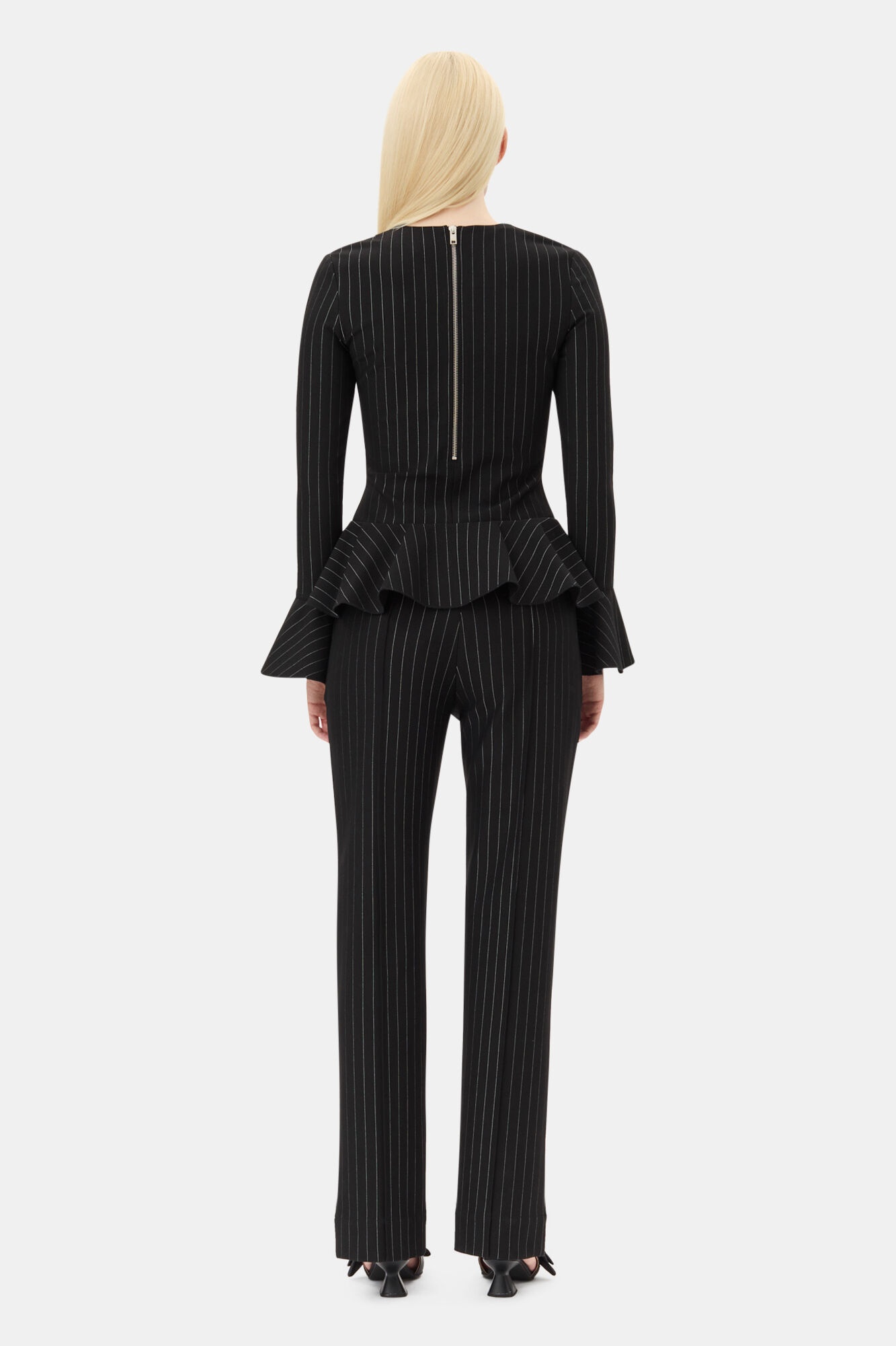 BLACK STRIPE MID WAIST PANTS - 5