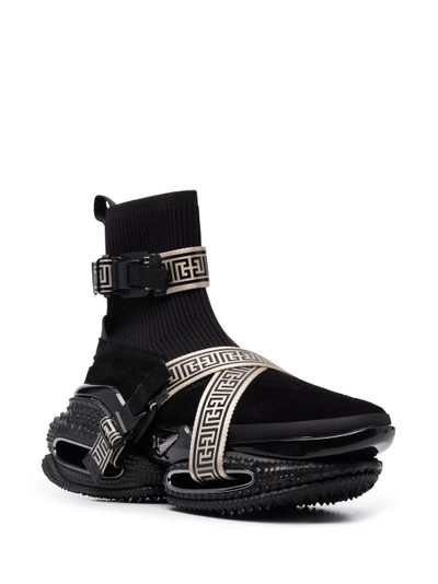 Balmain B-Bold monogram-strap high-top sneakers outlook