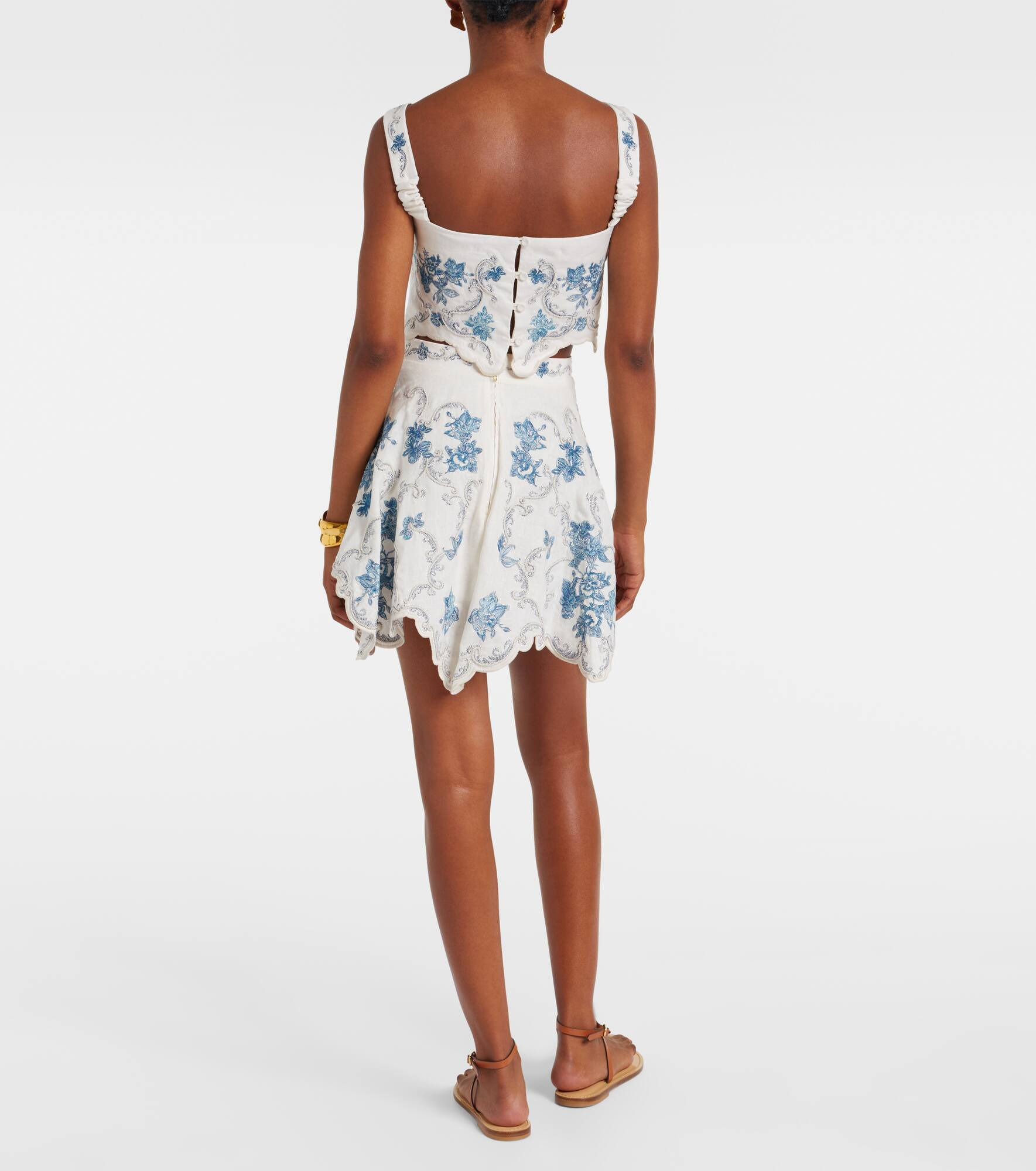 Luciana Gloriosa embroidered linen crop top - 3