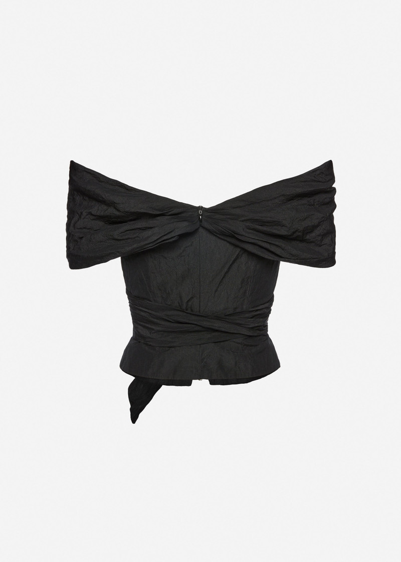 Draped off shoulder blouse in black 2