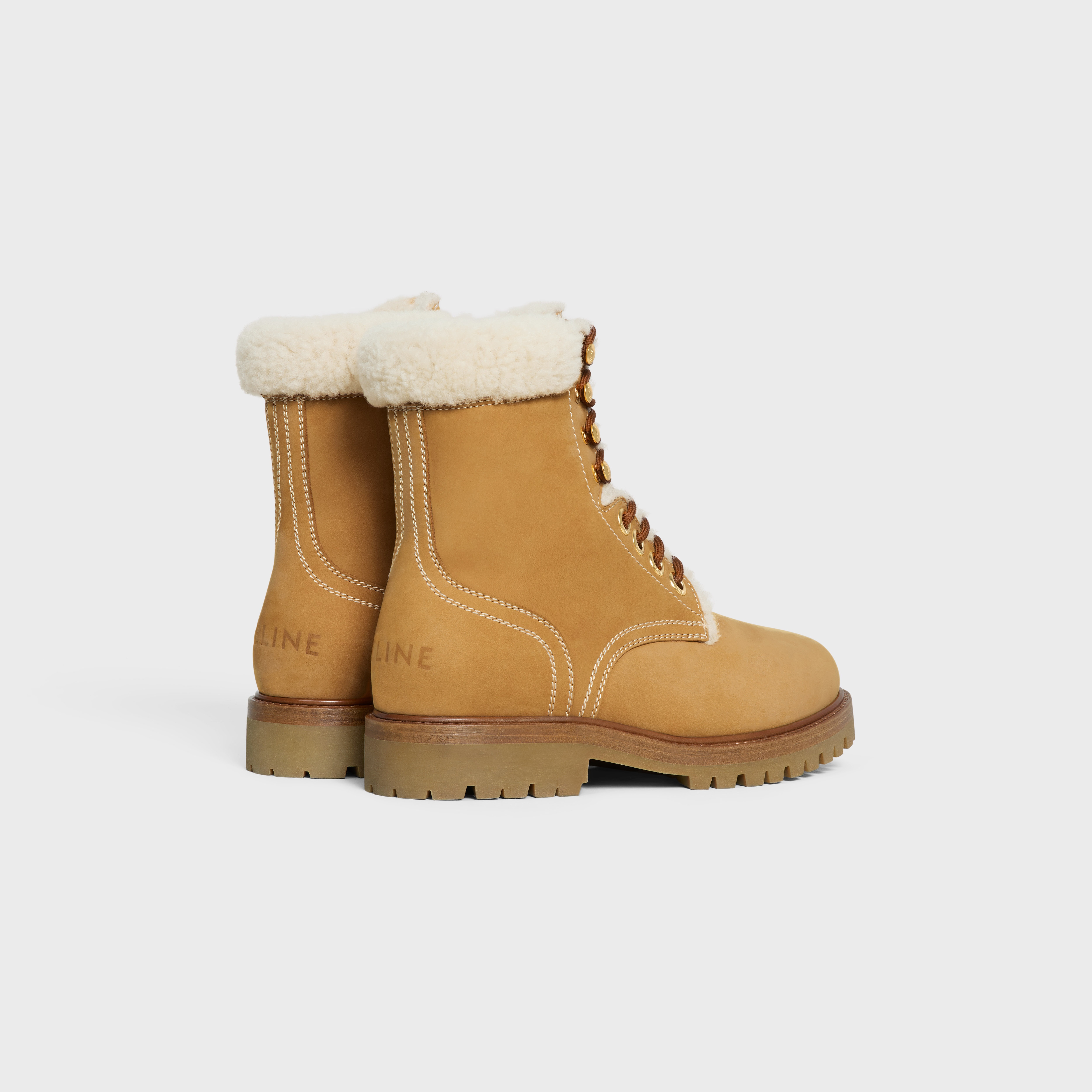 CELINE KURT LACE-UP MID BOOT in NUBUCK CALFSKIN AND SHEARLING - 3