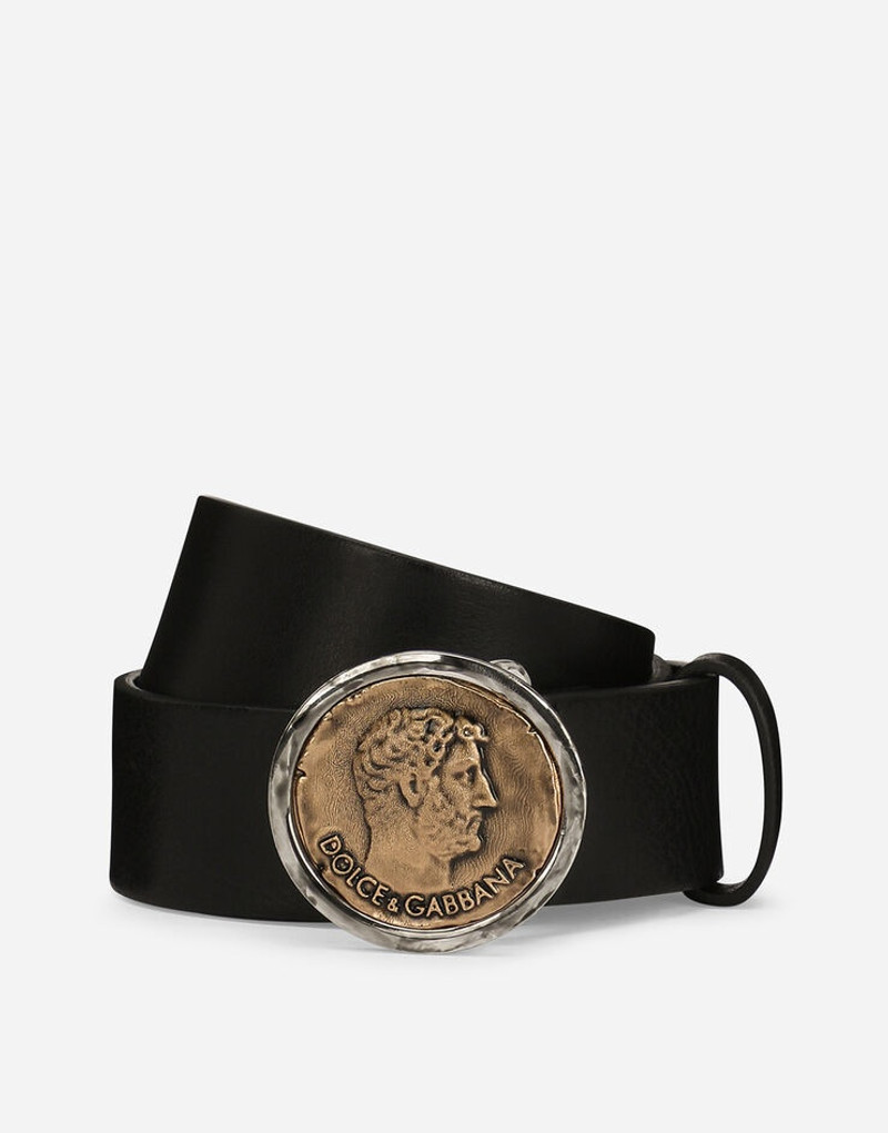 Leather belt with brand coin 1