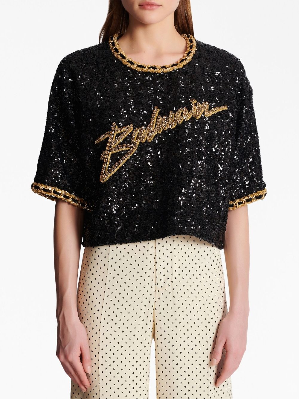 logo-embroidery sequin top - 5