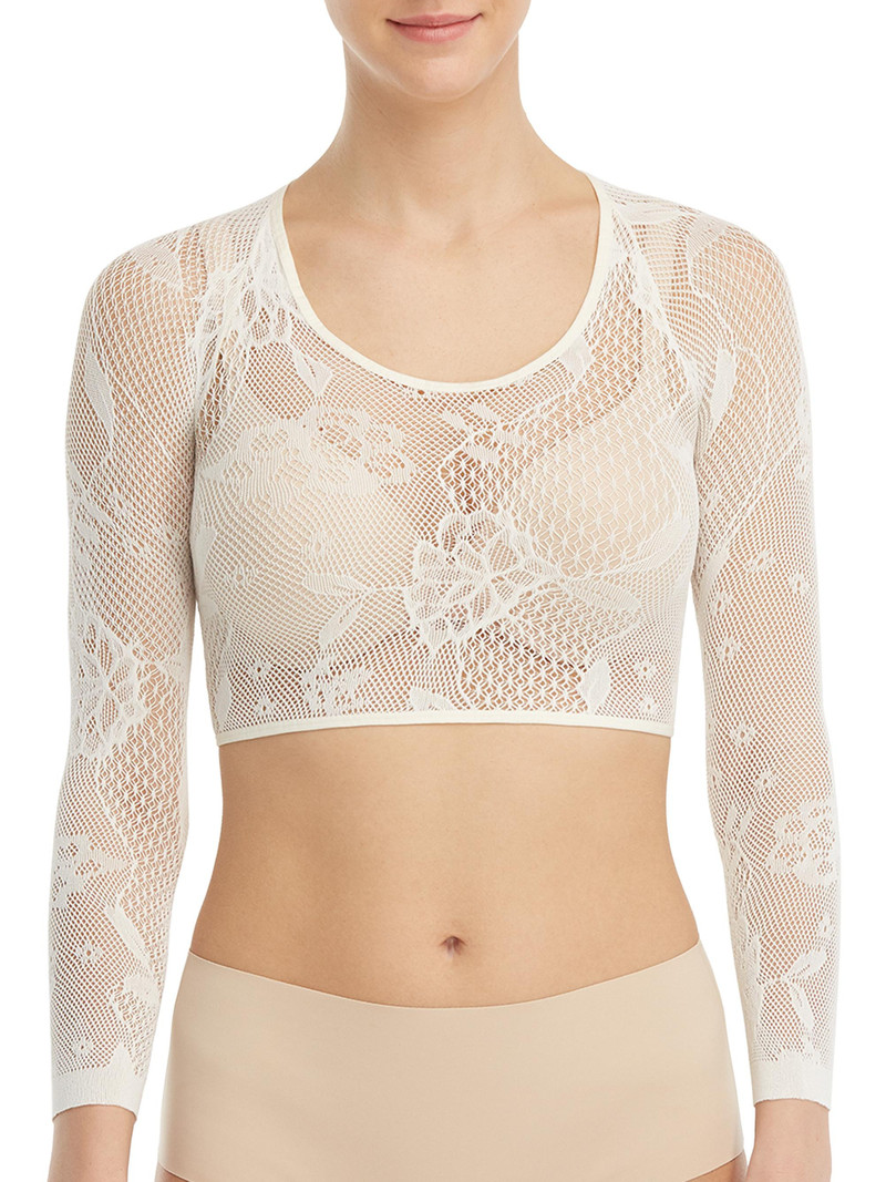Women's Embroidered Lace Arm Tights - Soft White 3