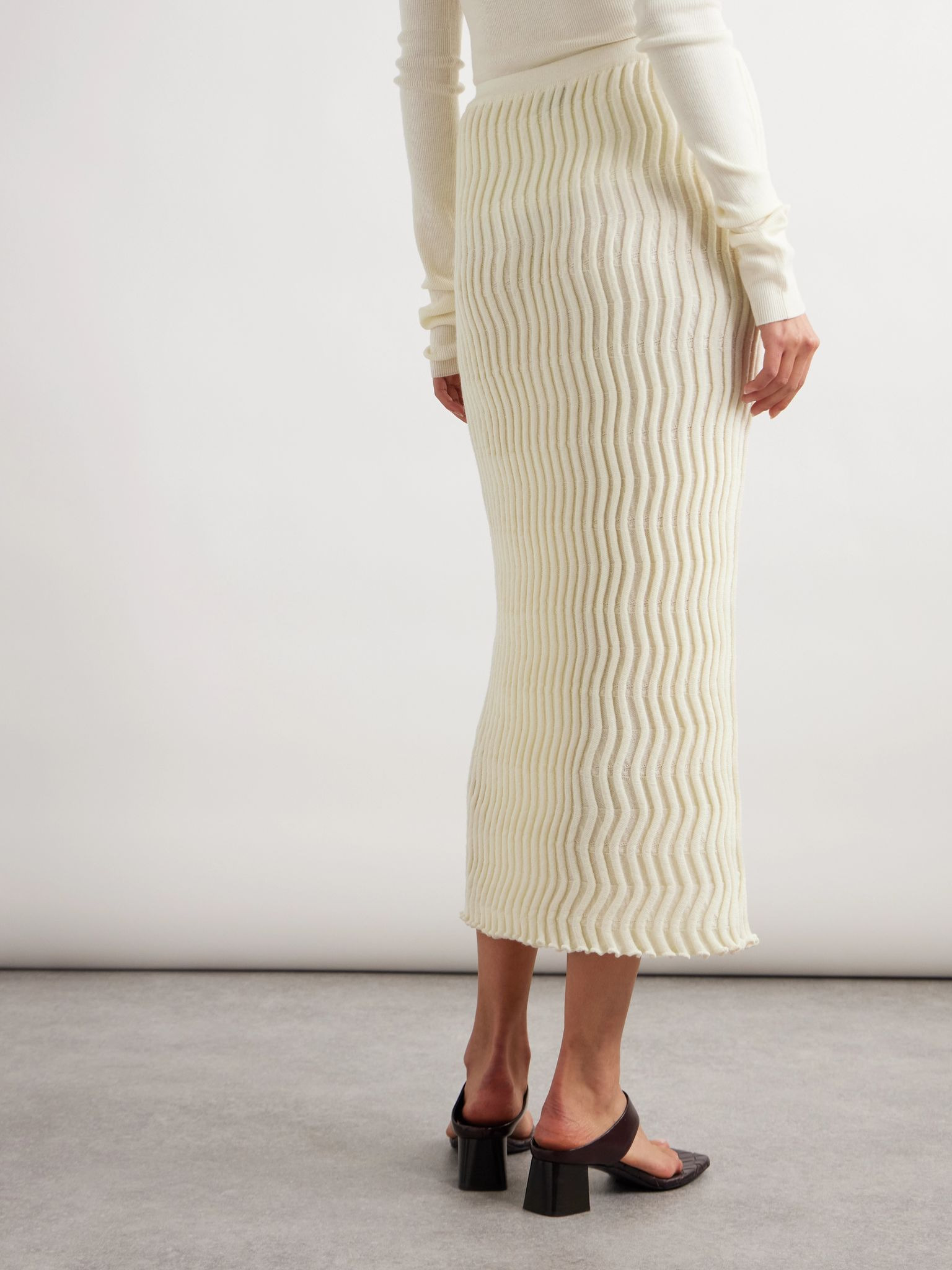 Ribbed wool maxi skirt Cream - 3