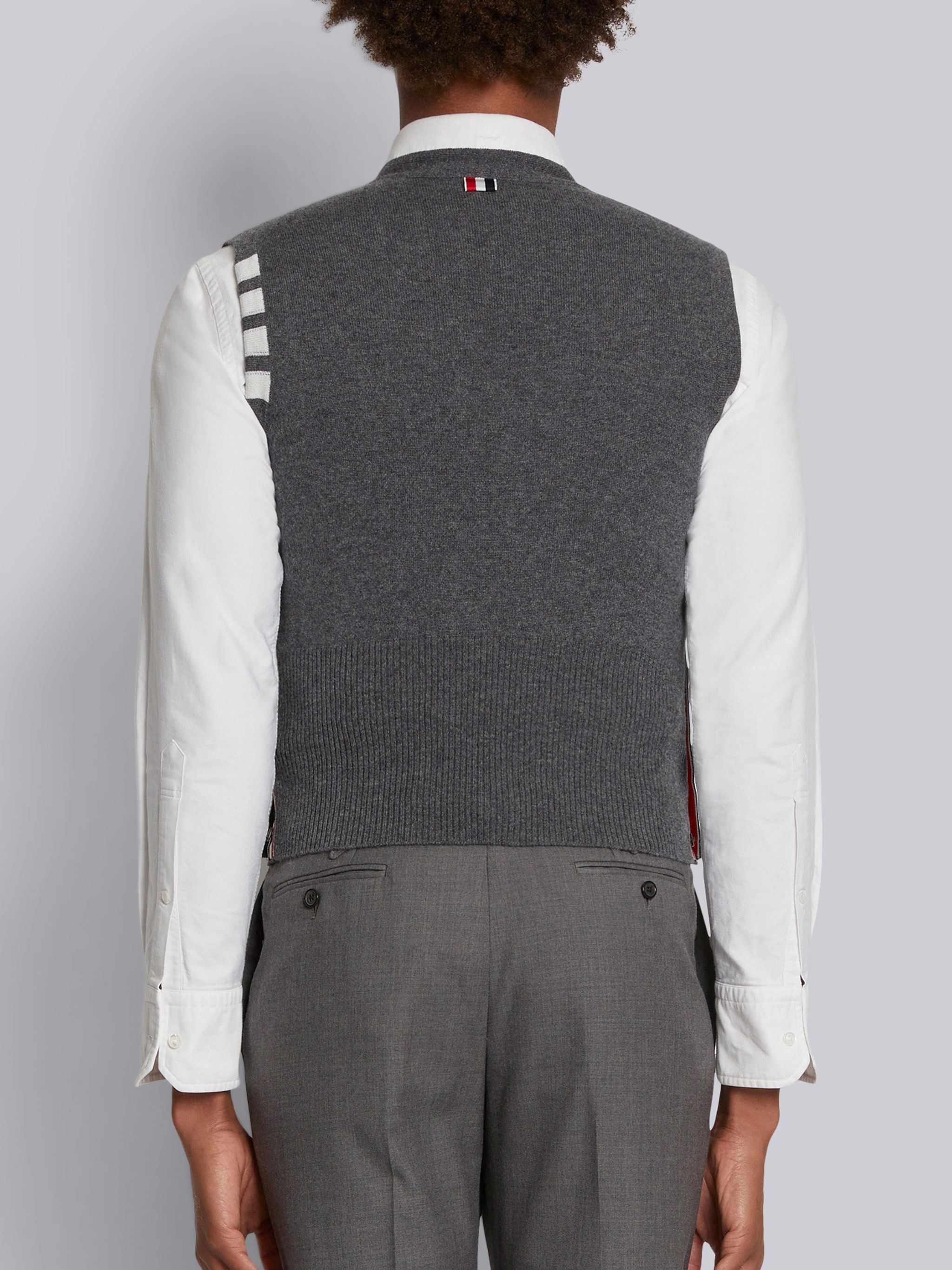 Medium Grey Cashmere 4-Bar Classic V-Neck Cardigan Vest - 3