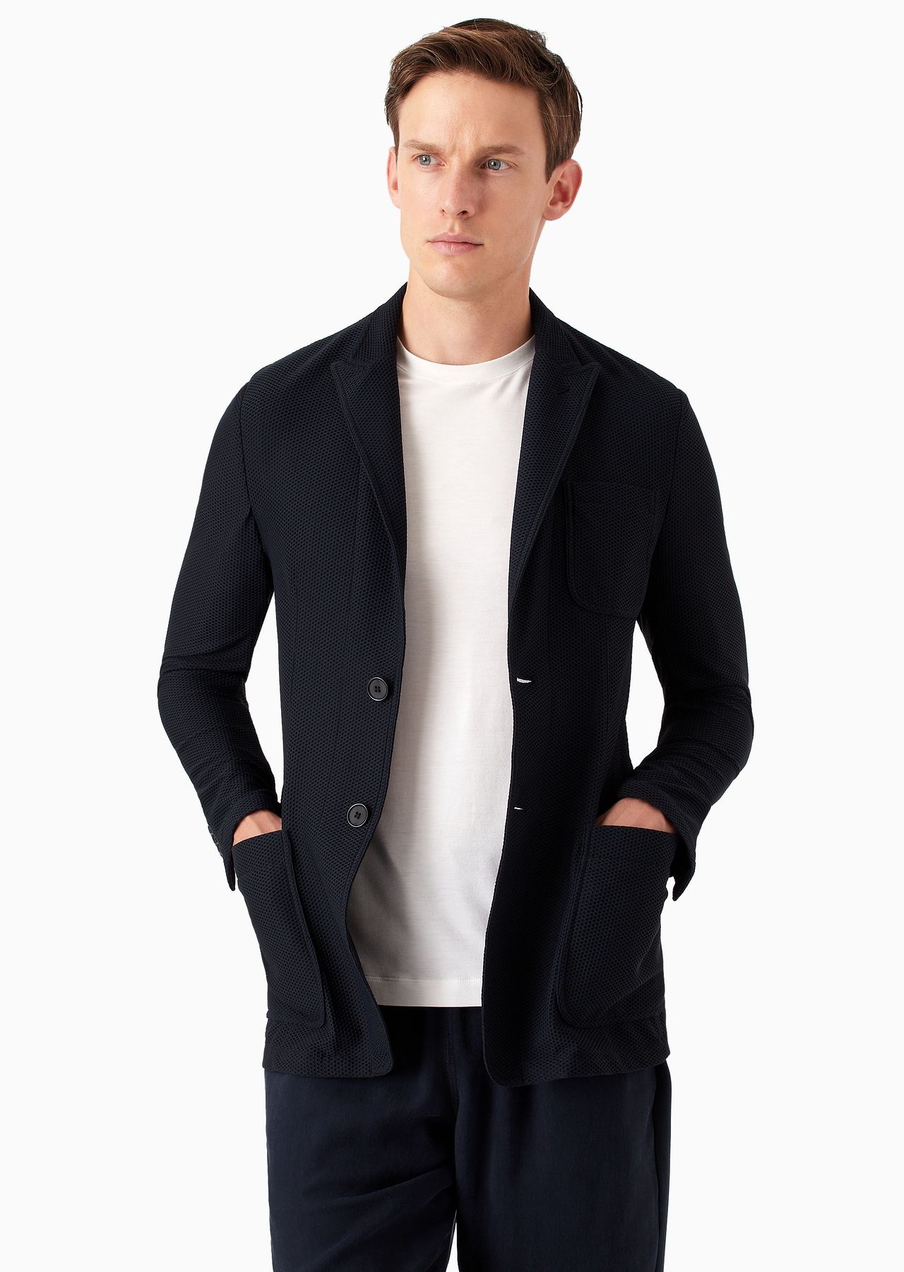 Icon single-breasted jacket in technical waffle fabric - 5