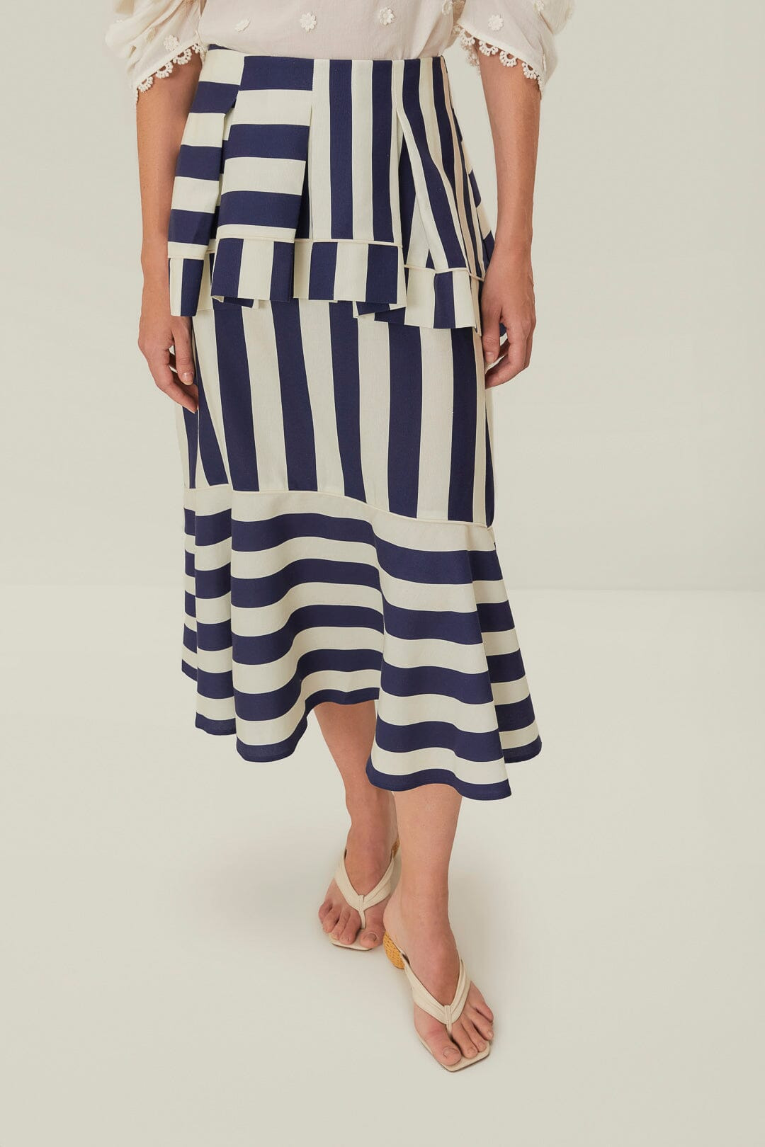 Blue Mixed Stripes Midi Skirt - 3