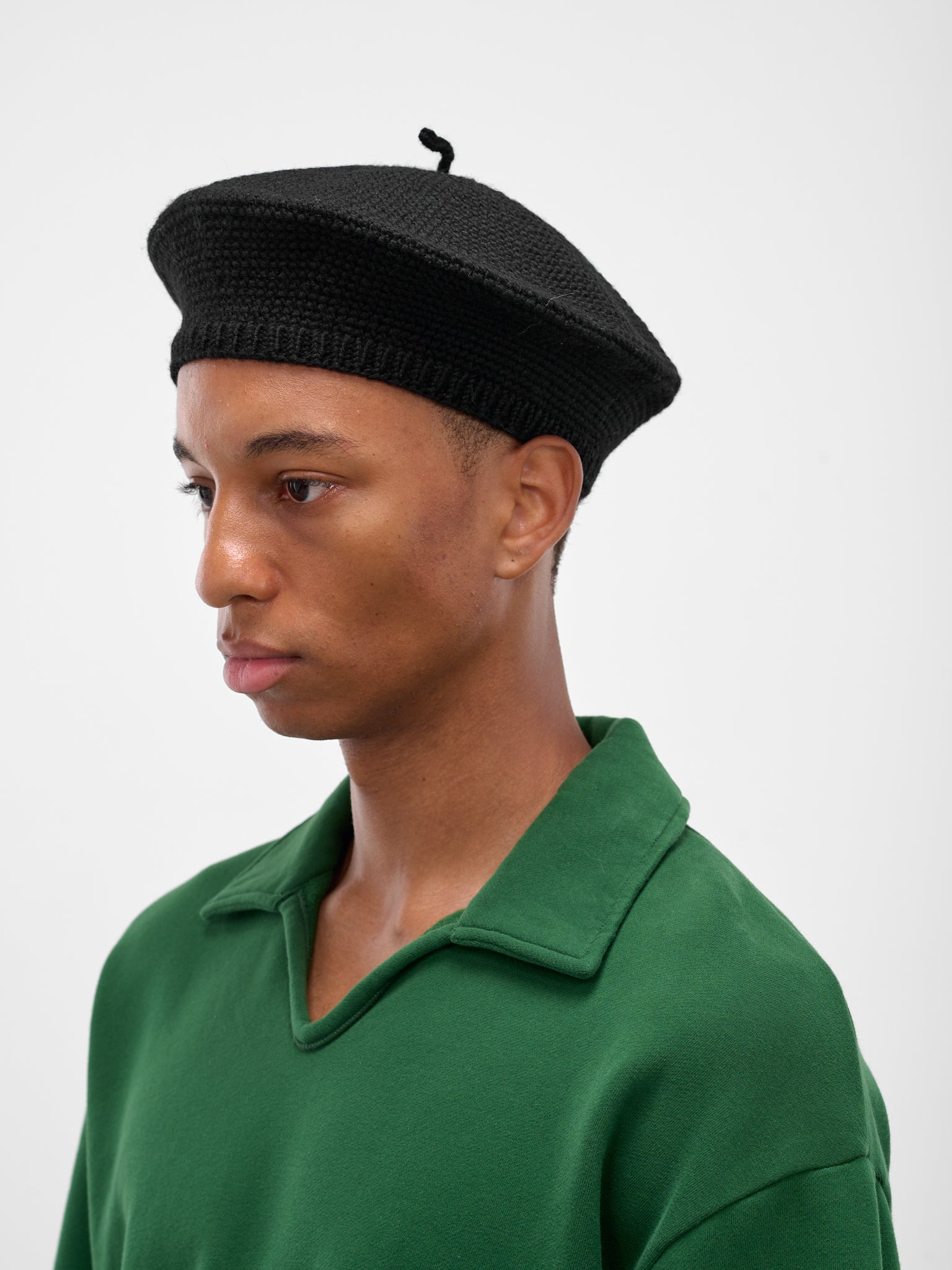 Black Merino Wool Crochet Berete - 2