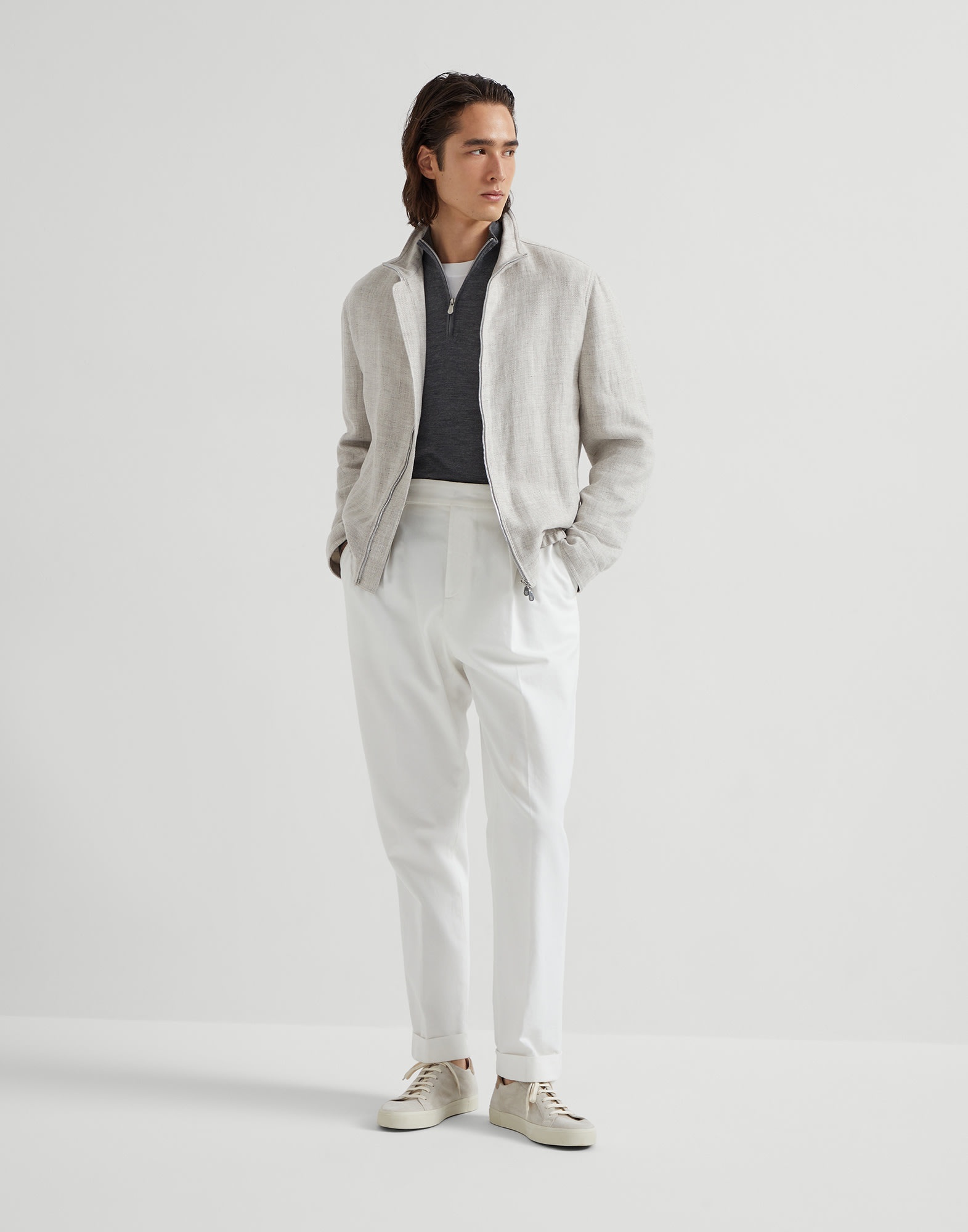 Virgin wool and cashmere lightweight sweater with half-zip - 5