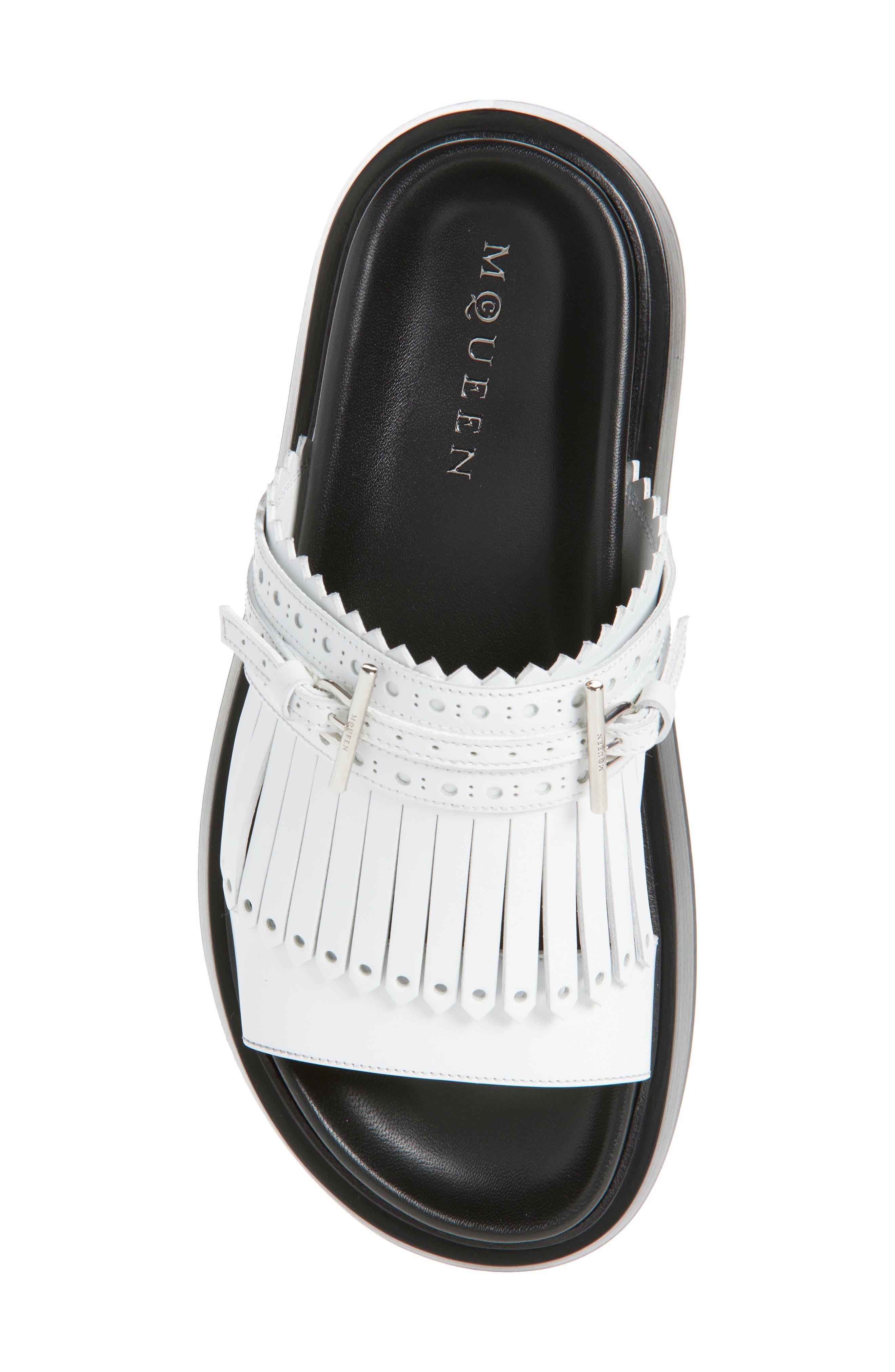 McQueen Kiltie Fringe Slide Sandal in White/Silver at Nordstrom - 5