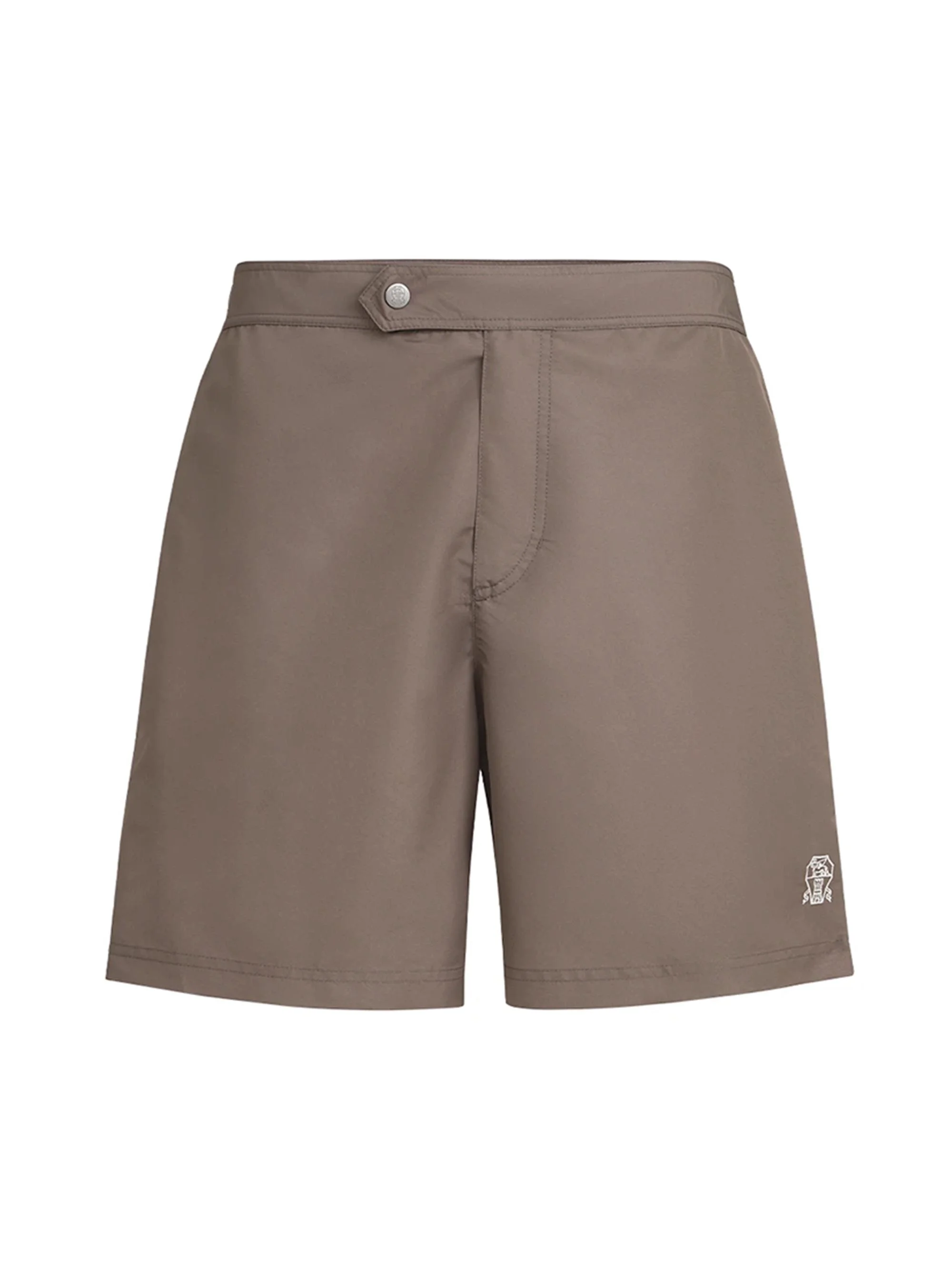 Men's Nylon Swim Shorts with Tabbed Waistband and Piping - Hazelnut - 1