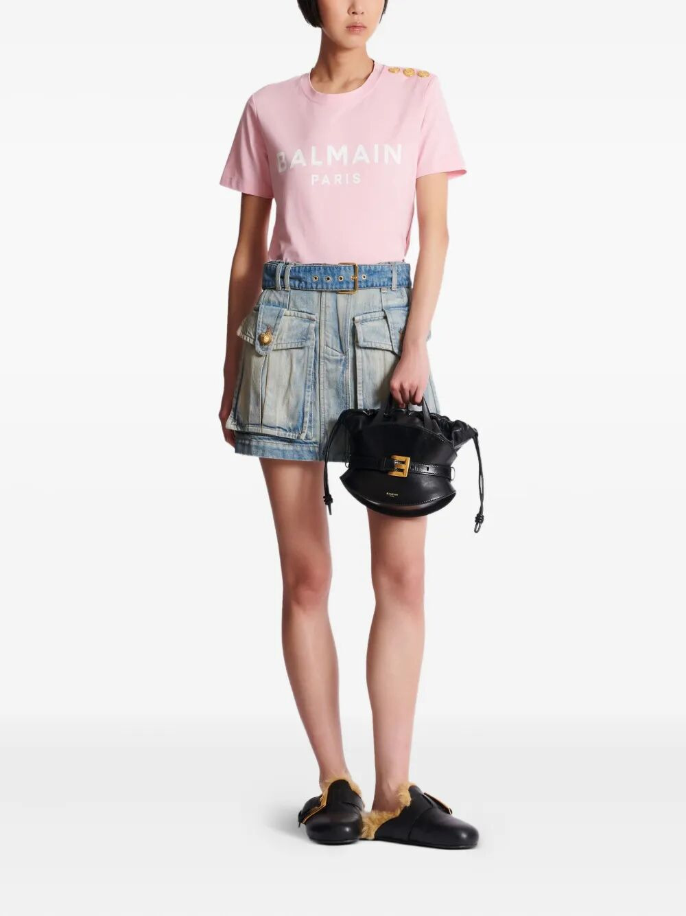 Balmain Women 3 Buttons Balmain Printed T-Shirt - 7