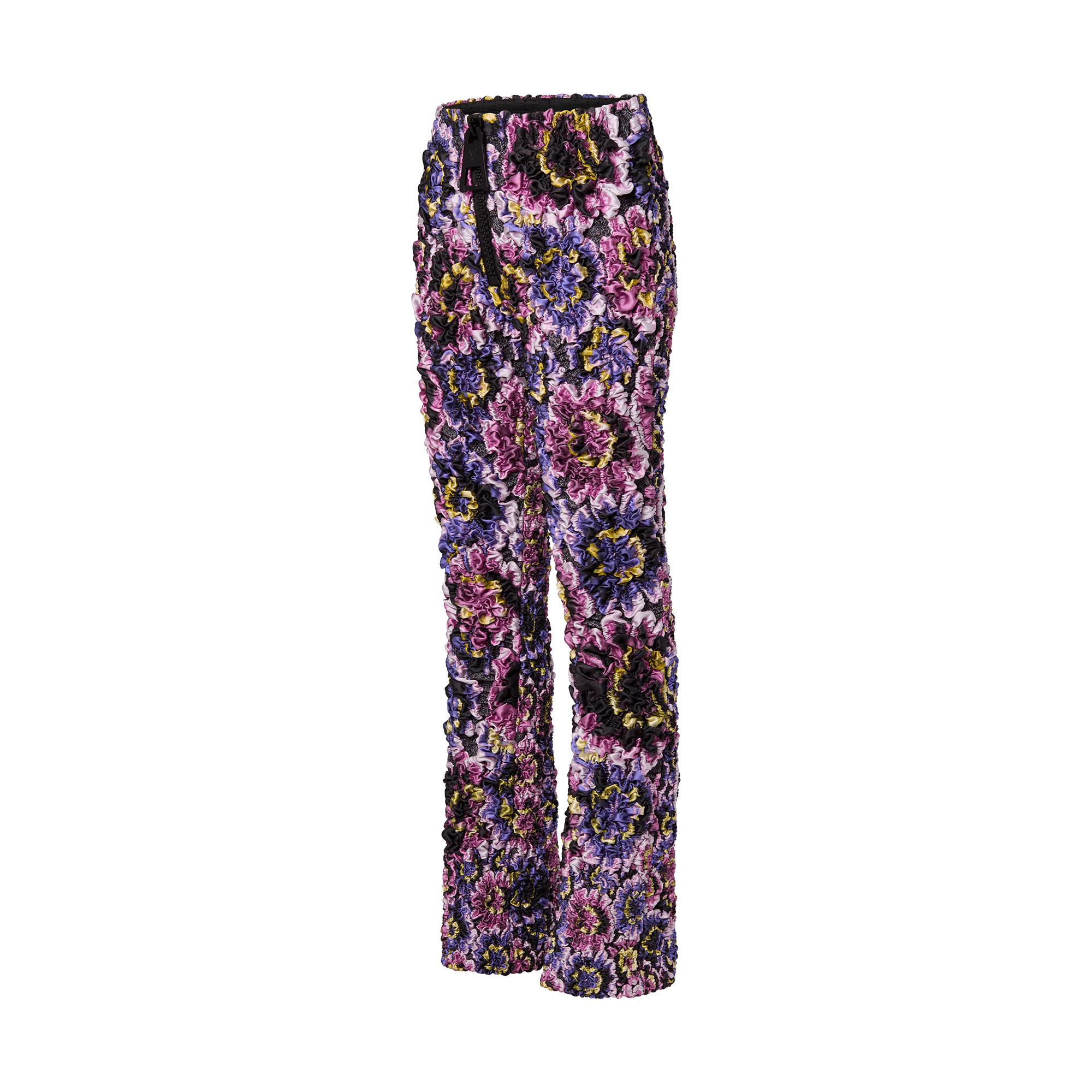 Floral Jacquard Smocked Zipper Pants - 2