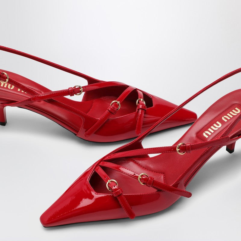 Miu Miu Red Patent Leather Slingback Décolleté With Buckles Women - 4