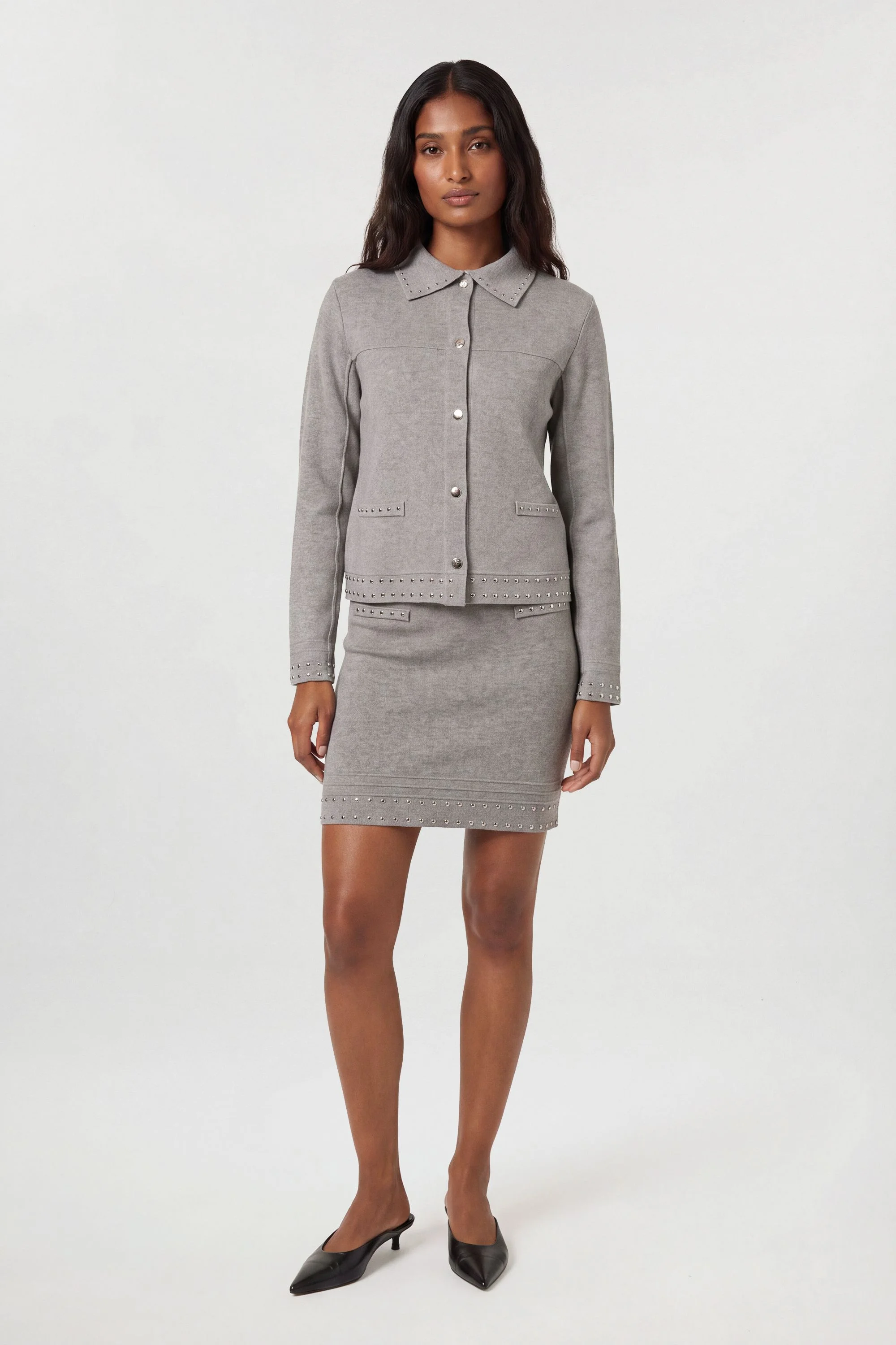 Studded Collared Knitted Jacket - 1