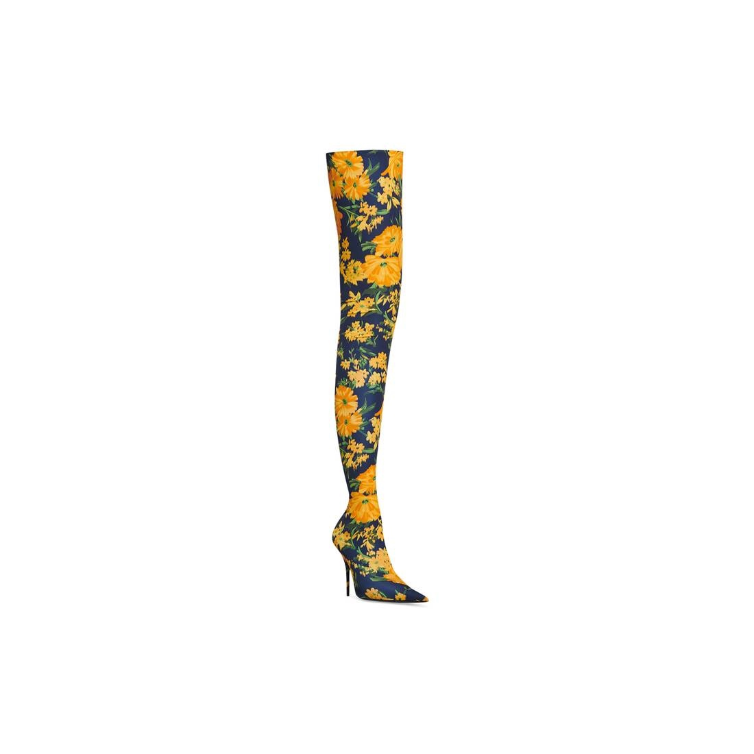 knife 110mm over-the-knee boot yellow bouquet printed - 2